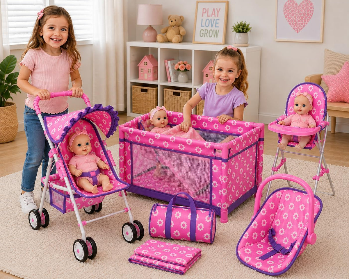Juego de muñecas para bebés con diseño de flores, incluye cuna para...
