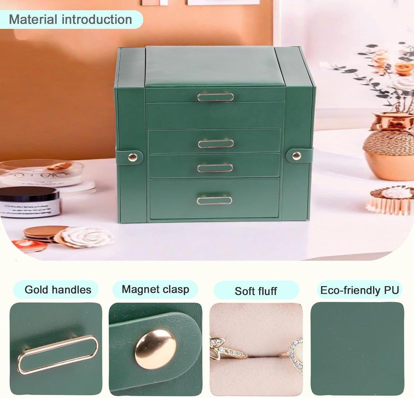 ASINGYER Cajas de Joyería para Mujeres, Organizador de Joyas de 4 C...