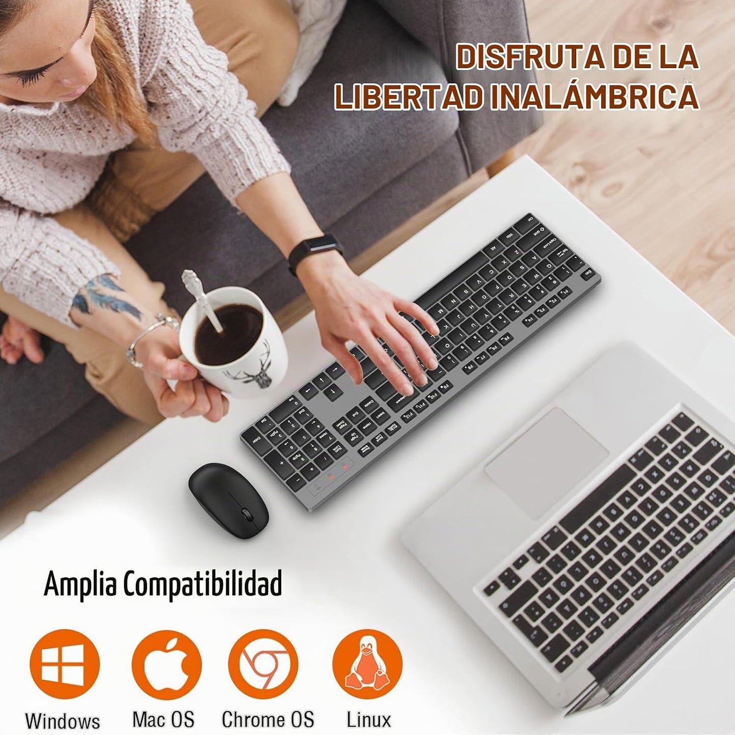Combo de teclado y mouse inalámbrico, EDJO, teclado y mouse USB ina...