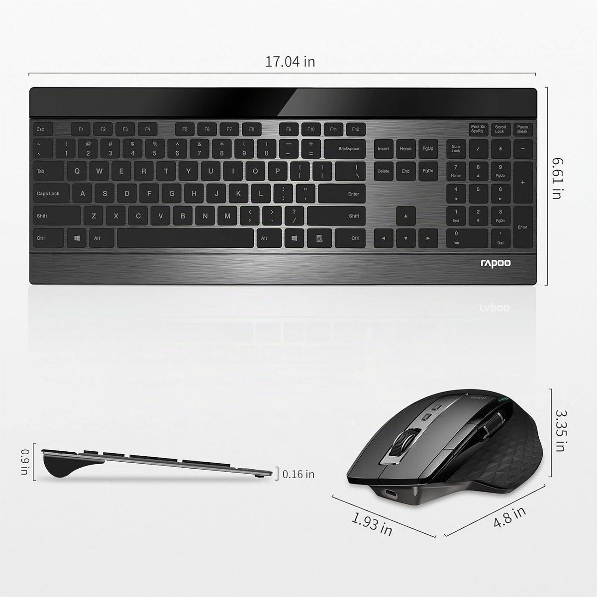 RAPOO Combo de teclado inalámbrico y mouse láser, multidispositivo...