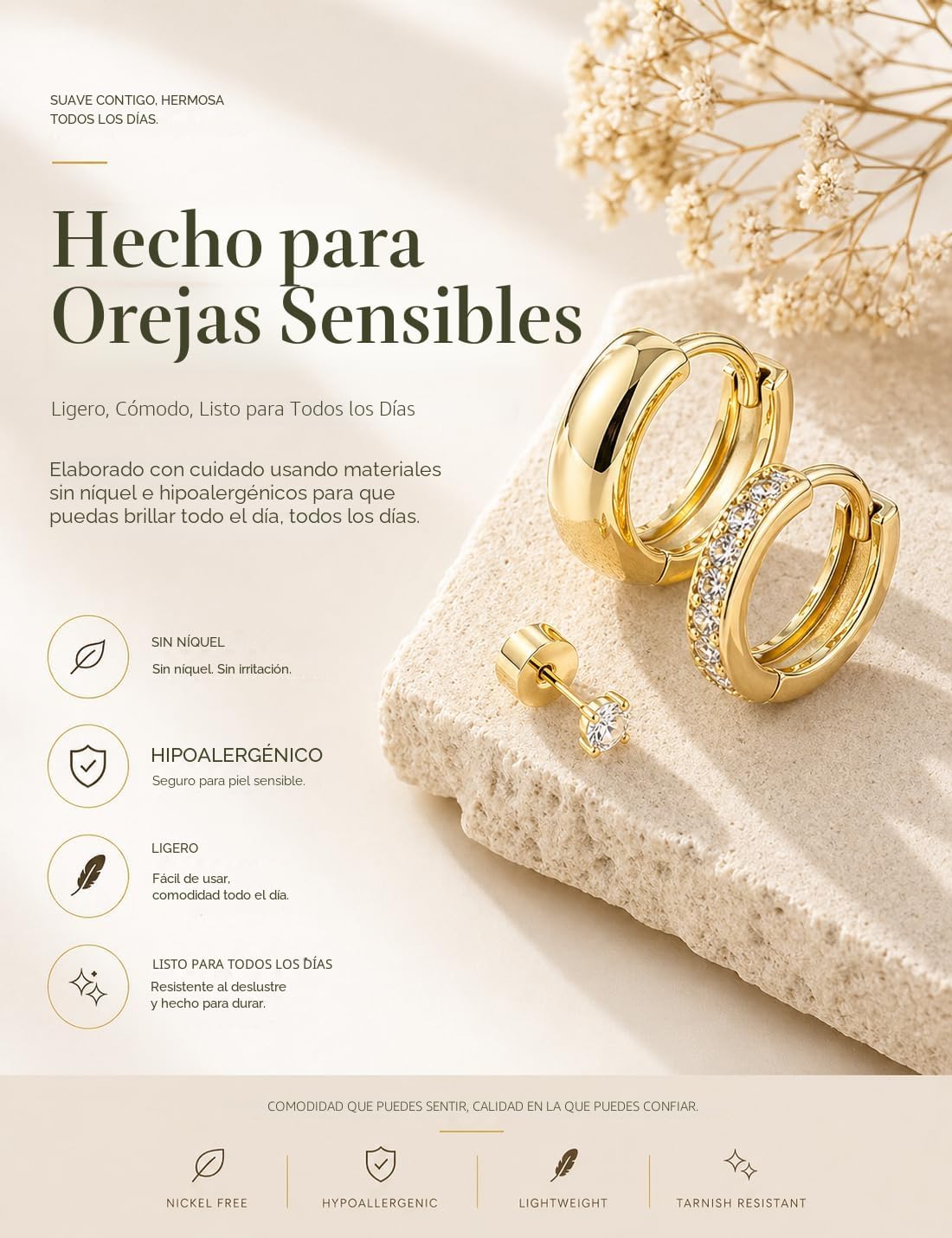 Styleeary Aretes de oro para mujer, pequeños y gruesos, chapados en...