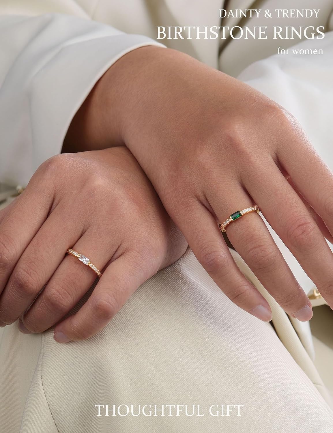 RLMOON Anillos de oro con piedra natal para mujer, no se deslustra,...