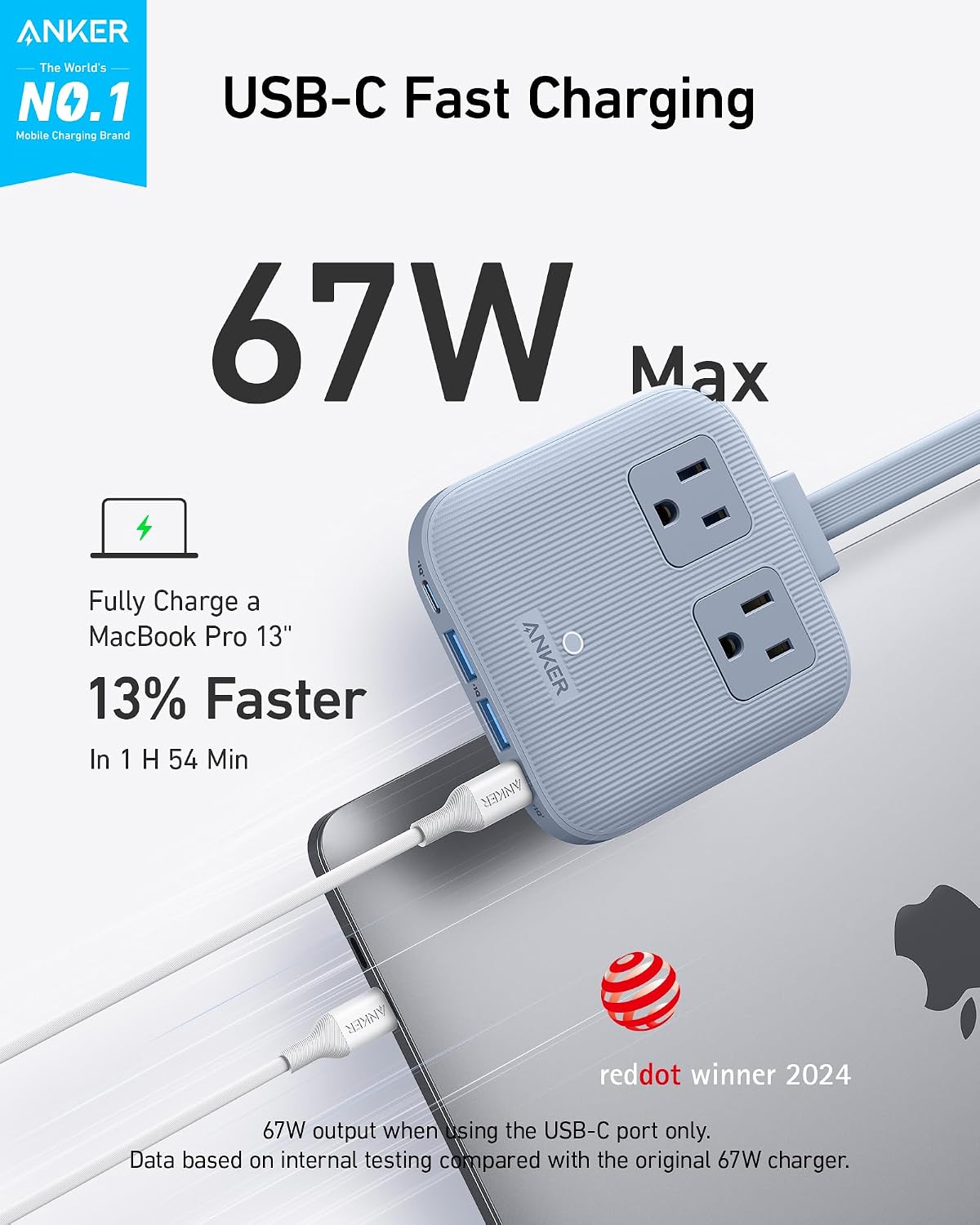 Anker Regleta de viaje Anker Nano 67W Max 6 en 1 USB C Charger, 2 U...