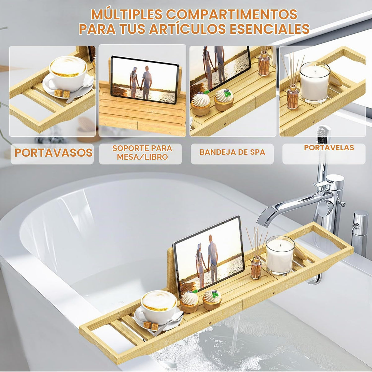 Bandeja de bañera - Bandeja de baño - Bandeja de mesa de bañera - B...