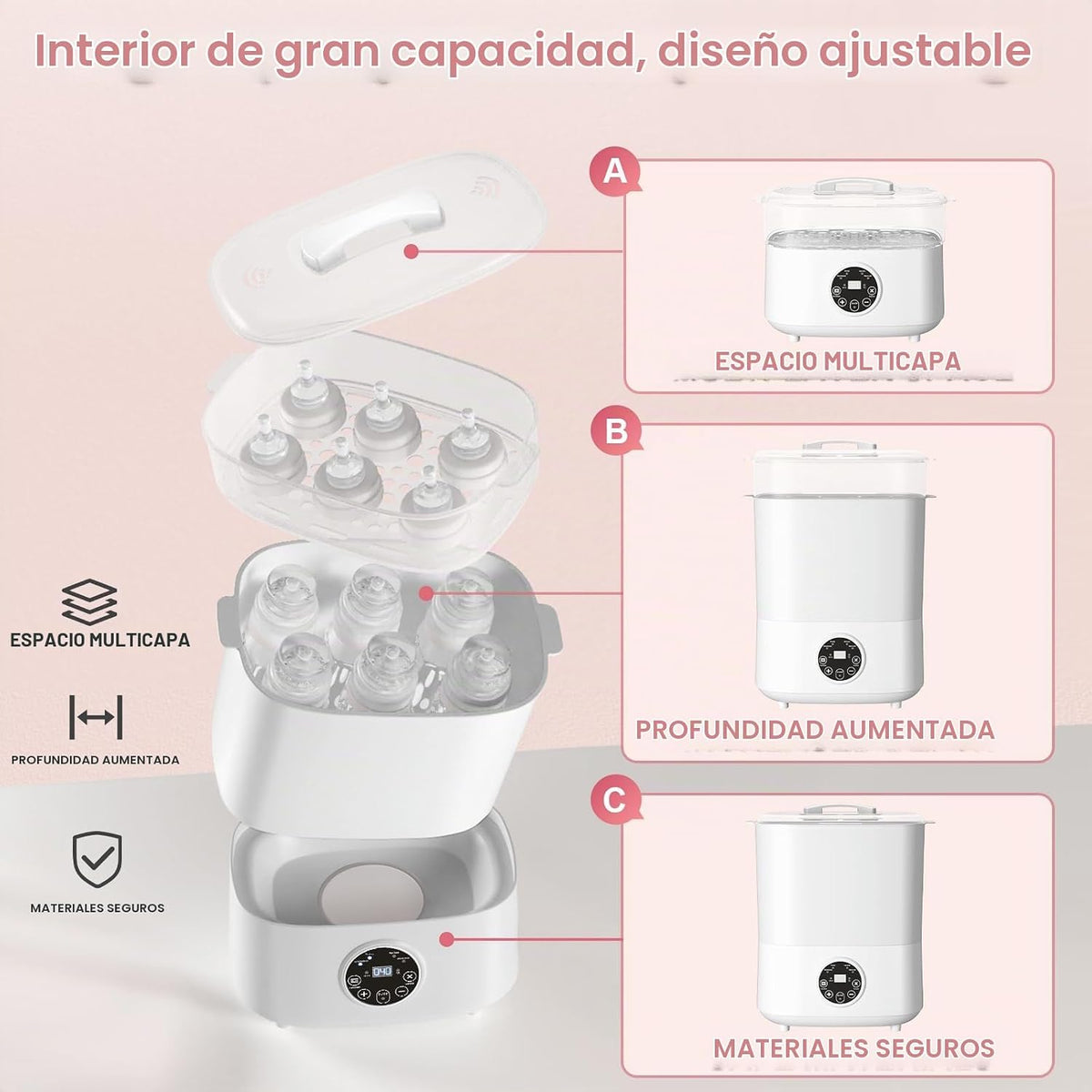 Esterilizador y secador de biberones Fisca, 5 en 1 de gran capacida...