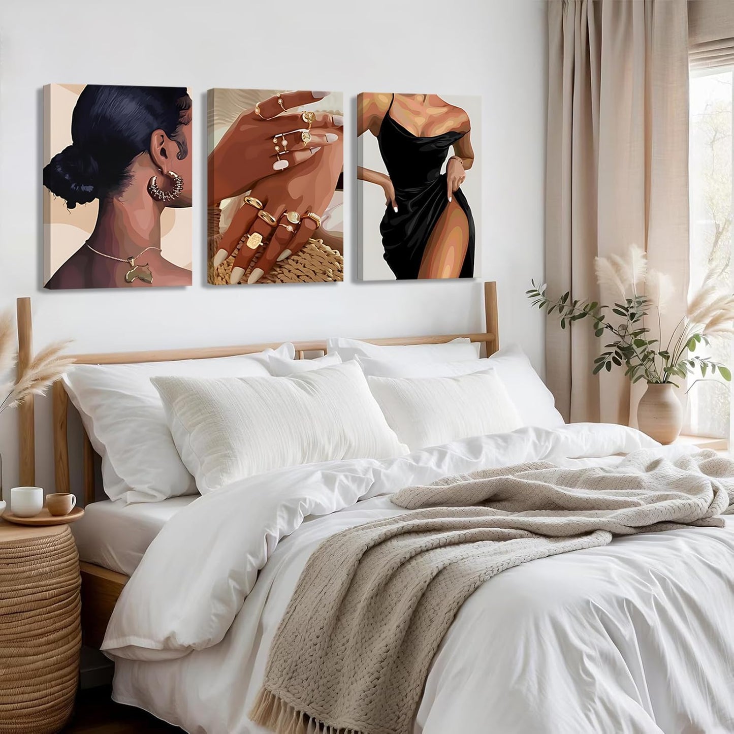 Elegante Arte de Pared de Mujer Negra Juego de 3, Pintura Abstracta...