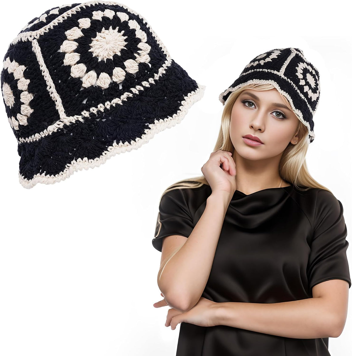 Mujeres del sombrero del cubo del ganchillo, sombrero hecho punto f...
