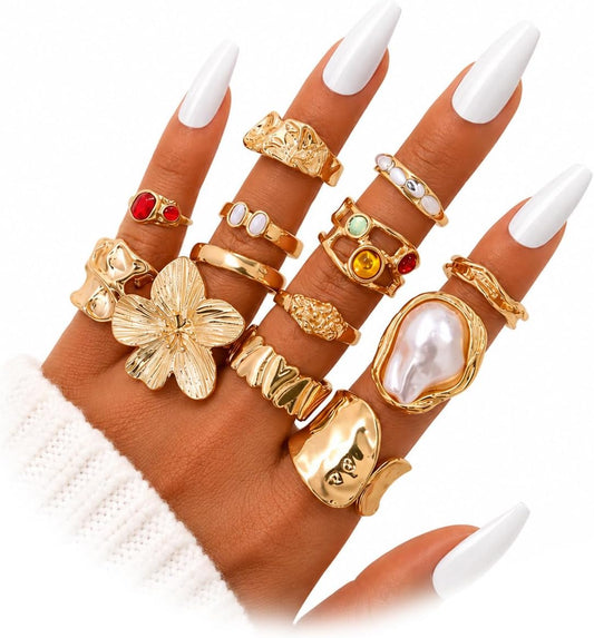 KISS WIFE Anillos apilables de oro para mujer, delicado juego de an...