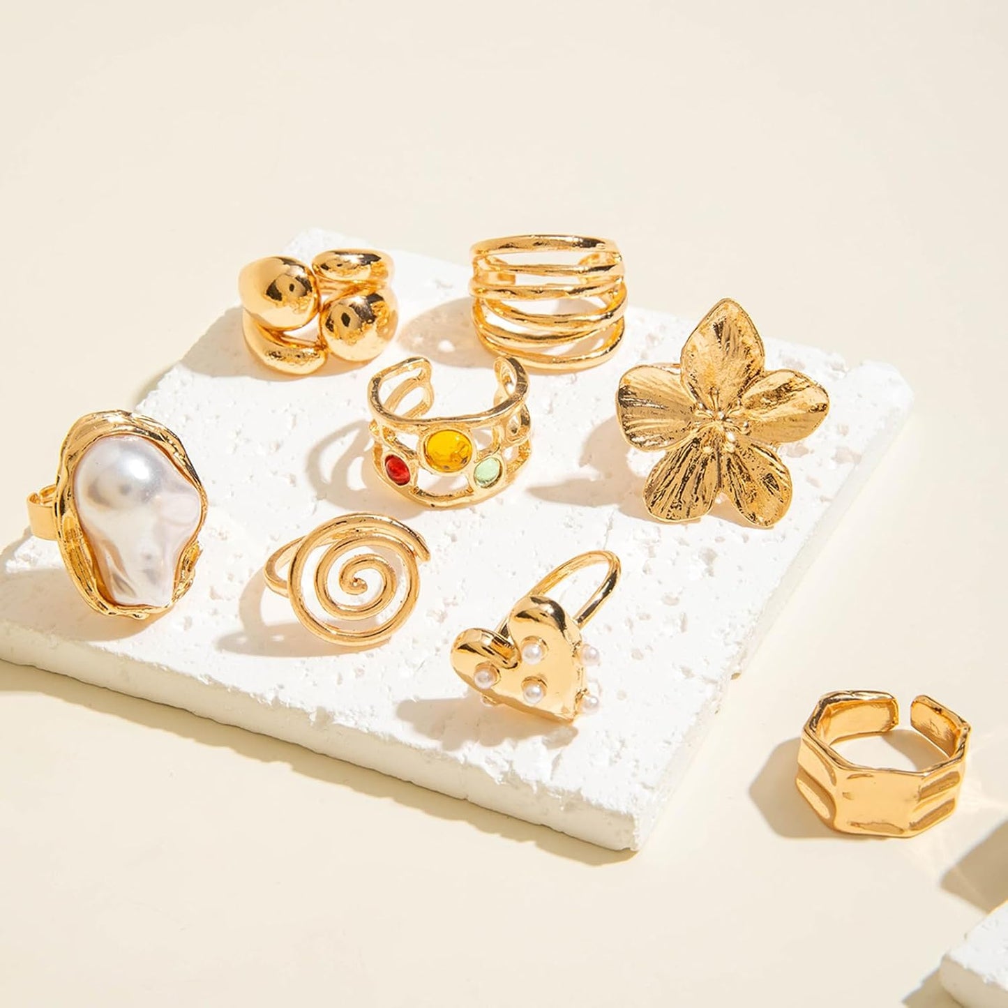IQIC Anillos gruesos de oro para mujer, juego de anillos de plata a...