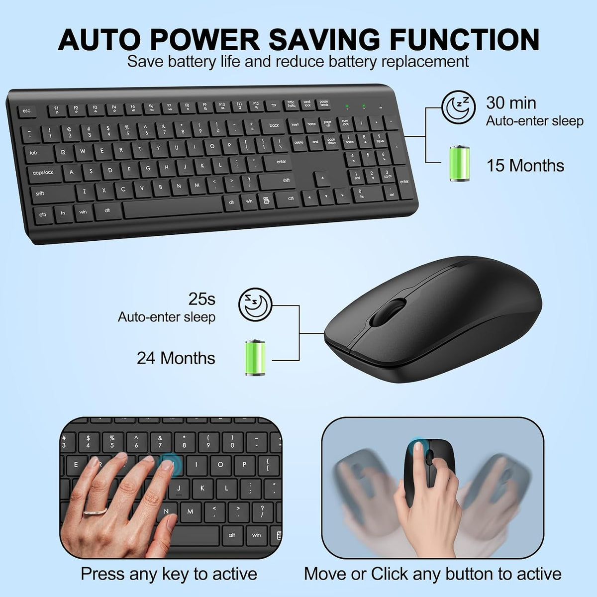 Combo de teclado y ratón inalámbricos, teclado y ratón ergonómicos...