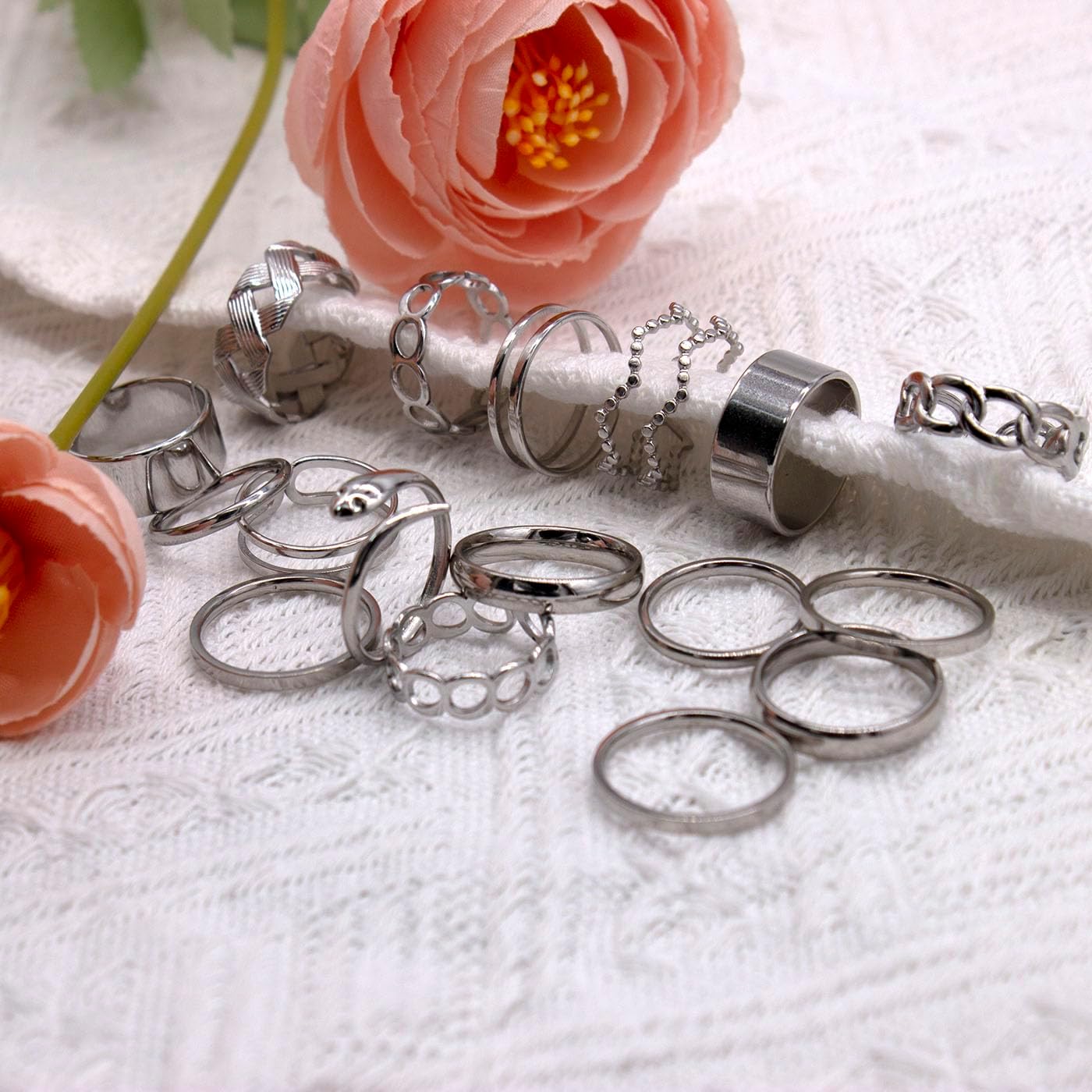 PINCHUAN Juego de 17 anillos de plata para nudillos para mujer, jue...