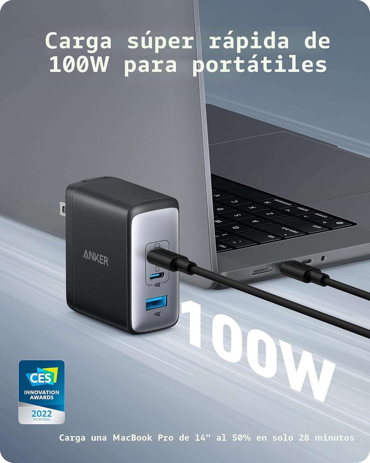Anker Cargador Nano 100W para MacBook, bloque compacto rápido del c...