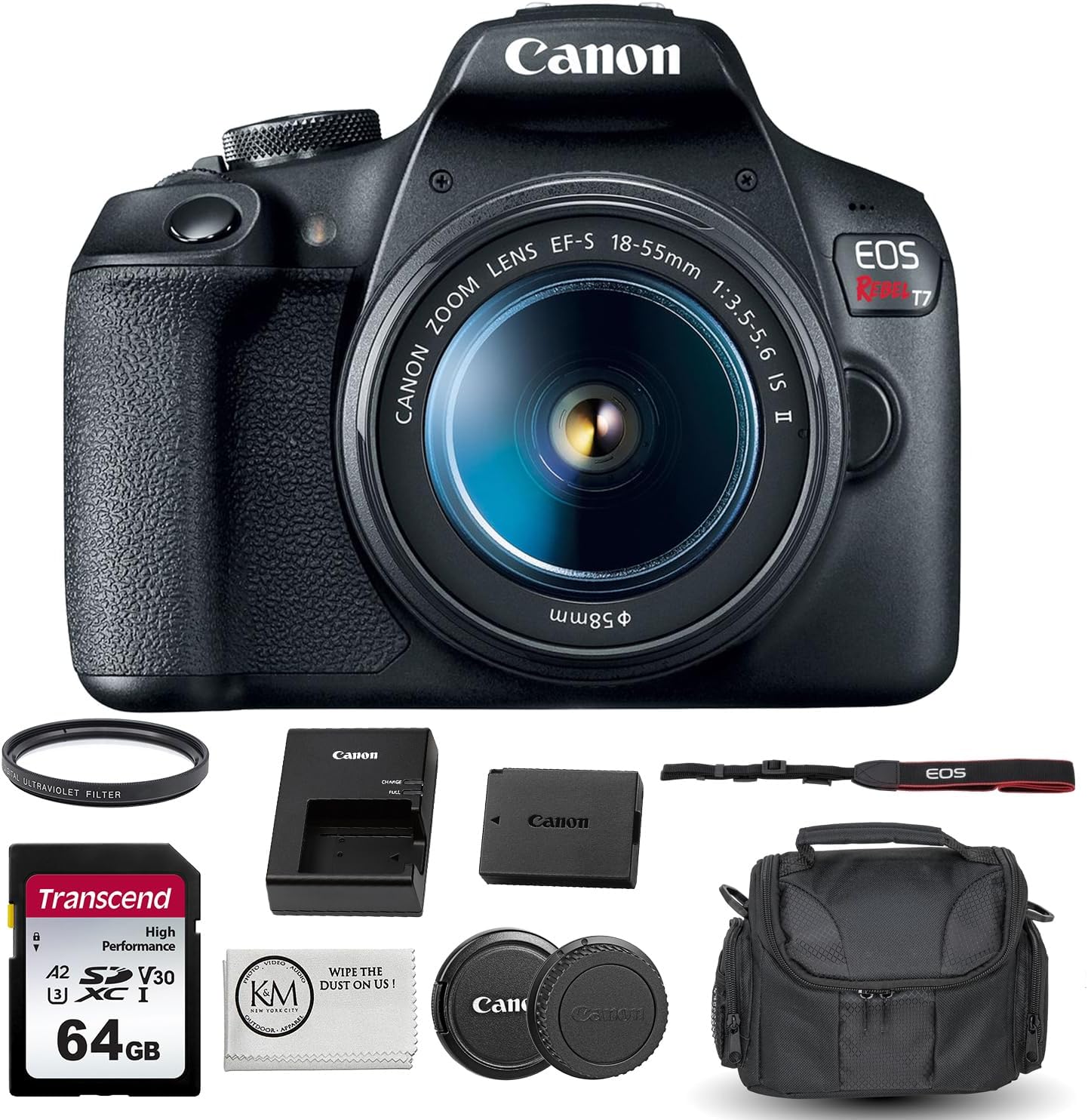Cámara DSLR Canon EOS Rebel T7 con lente de 18-55 mm incluida con t...