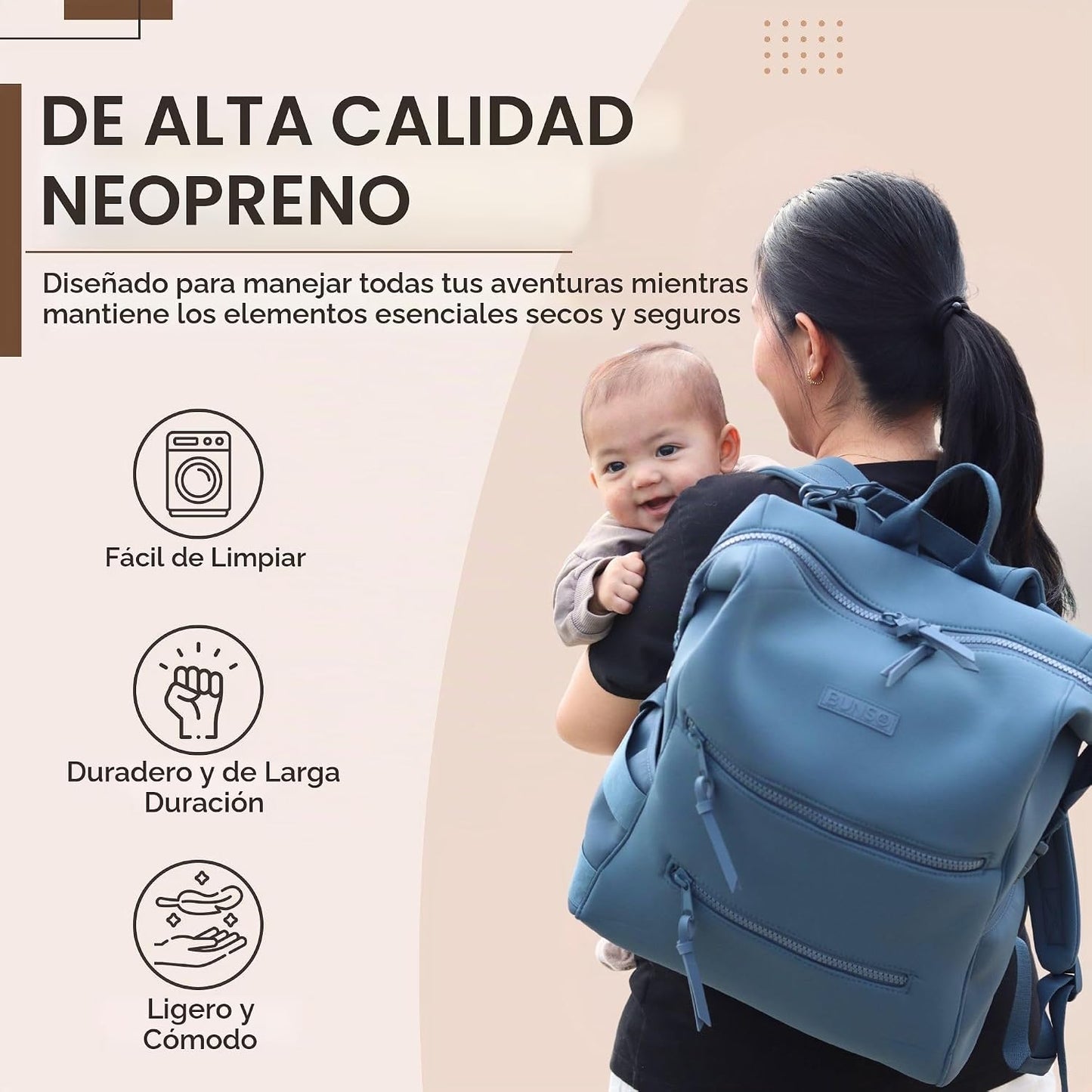 Bolsa de pañales de neopreno BUNSO: mochila minimalista y resistent...