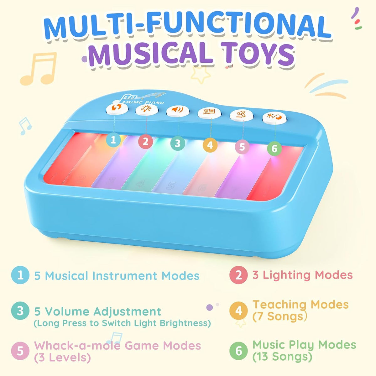 Touch-Play - Piano de juguete para bebé de 6 a 18 meses, juguetes m...
