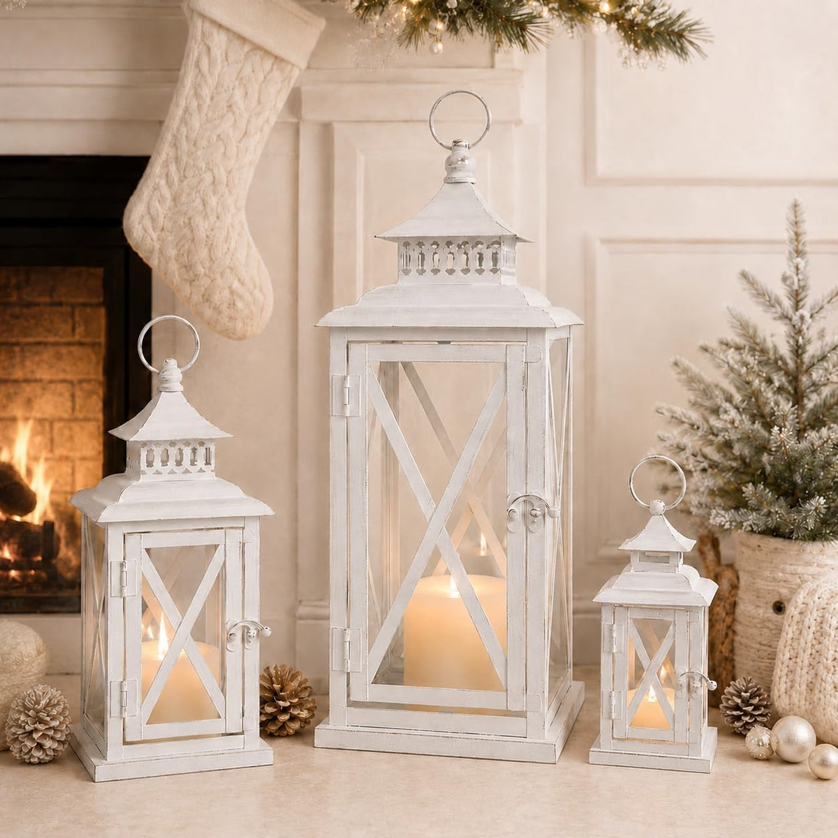3 faroles decorativos (20 y 13 y 9 pulgadas) para interiores y exte...