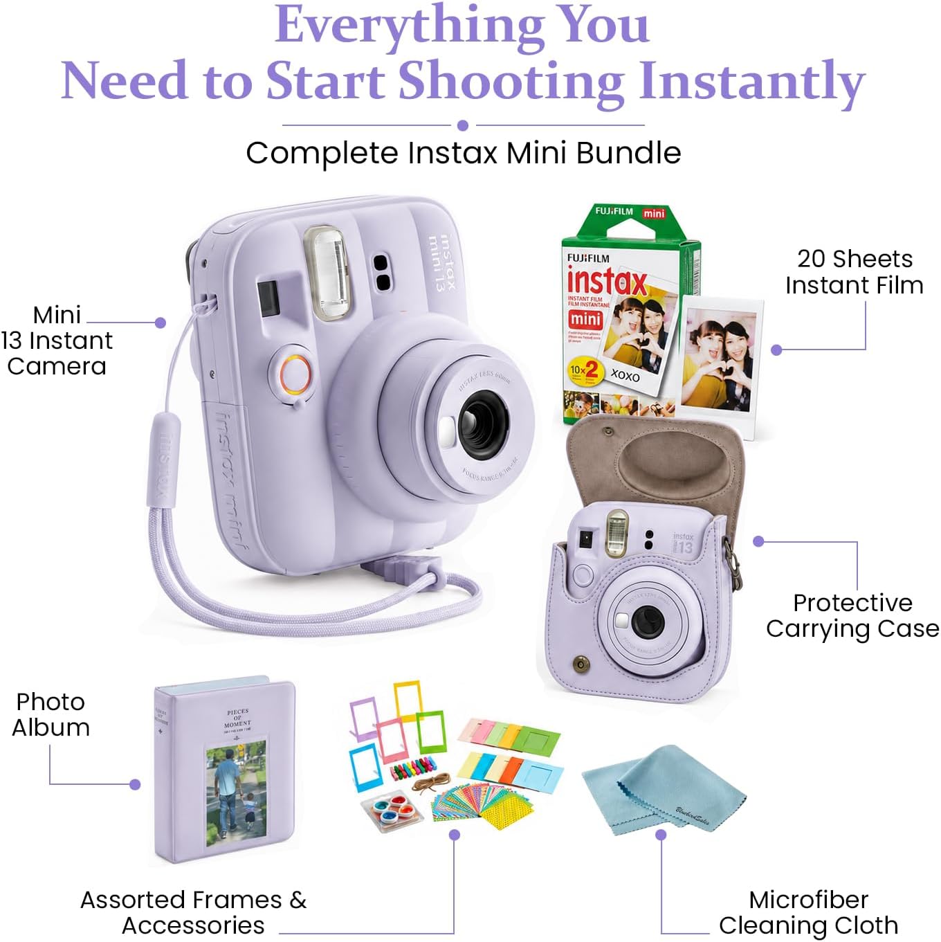FUJIFILM Instax Mini 13 Dreamy Purple - Paquete de cámara instantán...