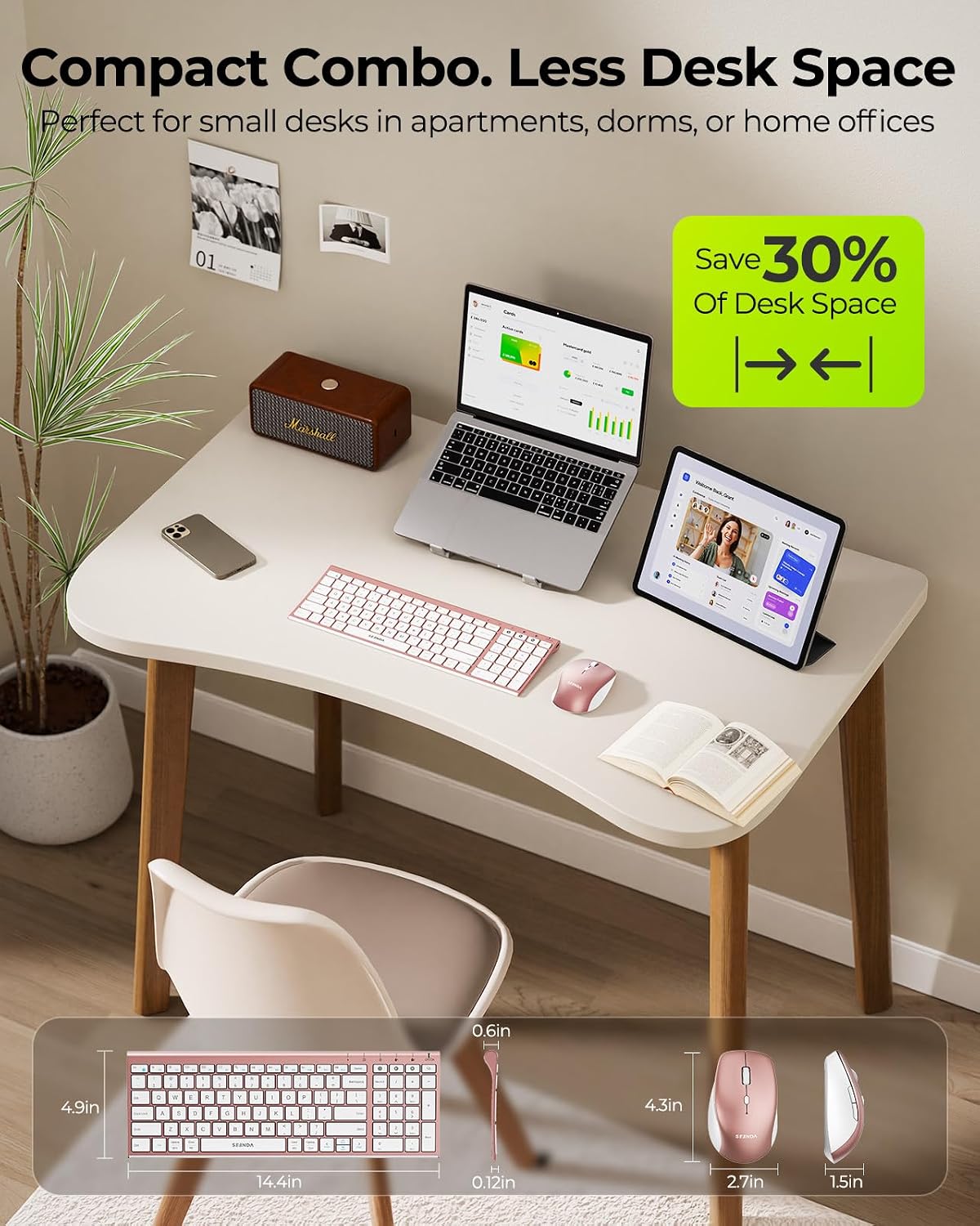 seenda COE401 Combo de teclado y mouse Bluetooth, 3 dispositivos, o...