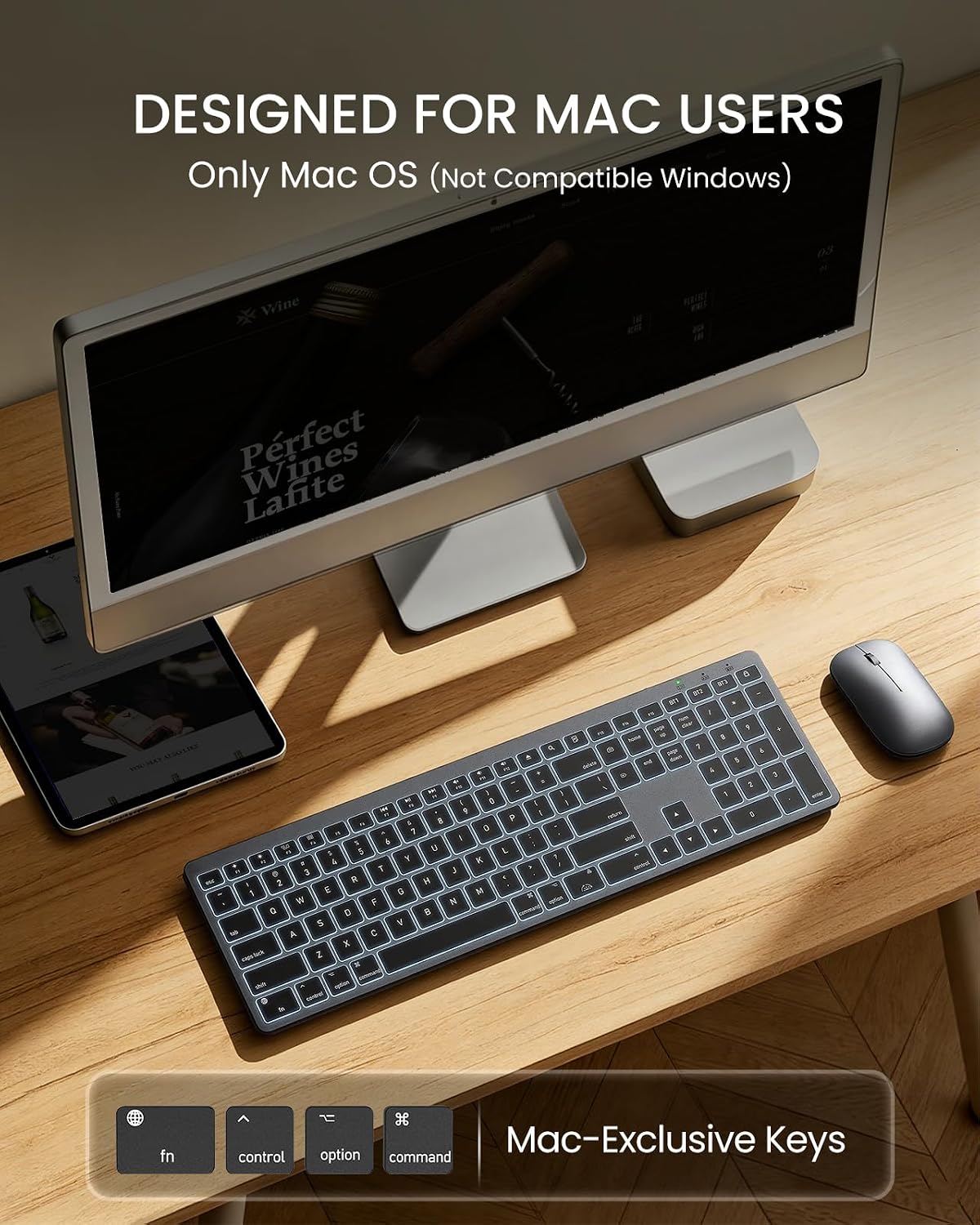 SABLUTE Teclado y mouse Bluetooth para Mac: retroiluminación de 7 c...