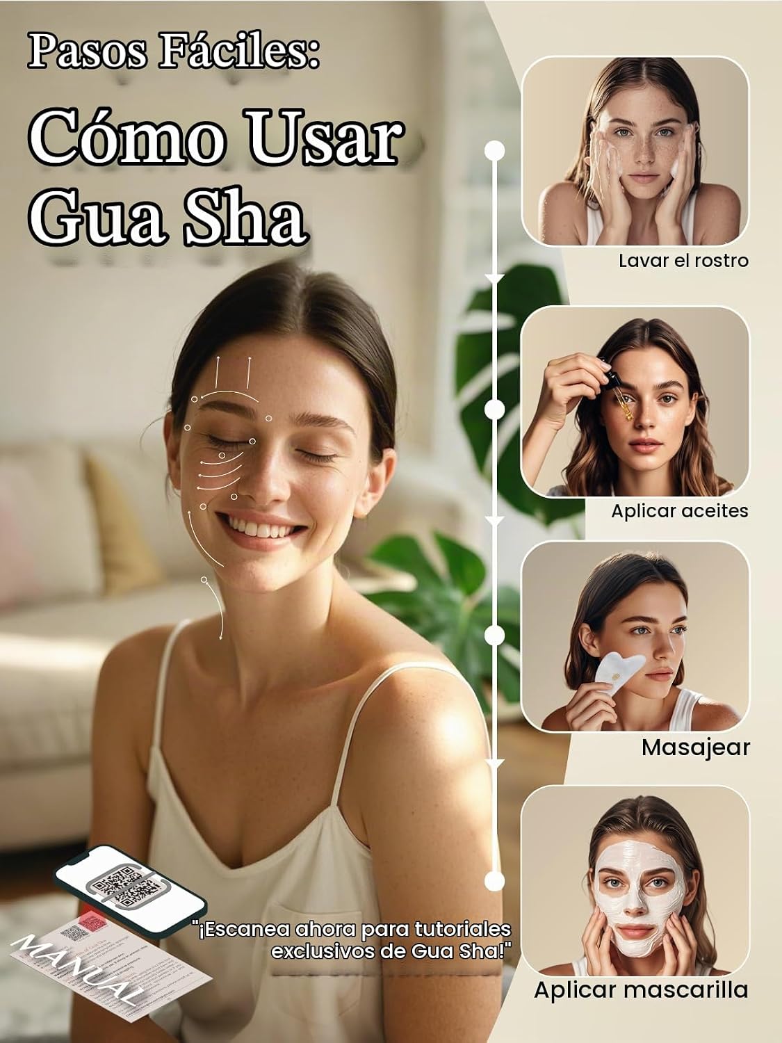 Rena Chris Gua Sha Herramientas faciales, Herramienta Guasha de Jad...