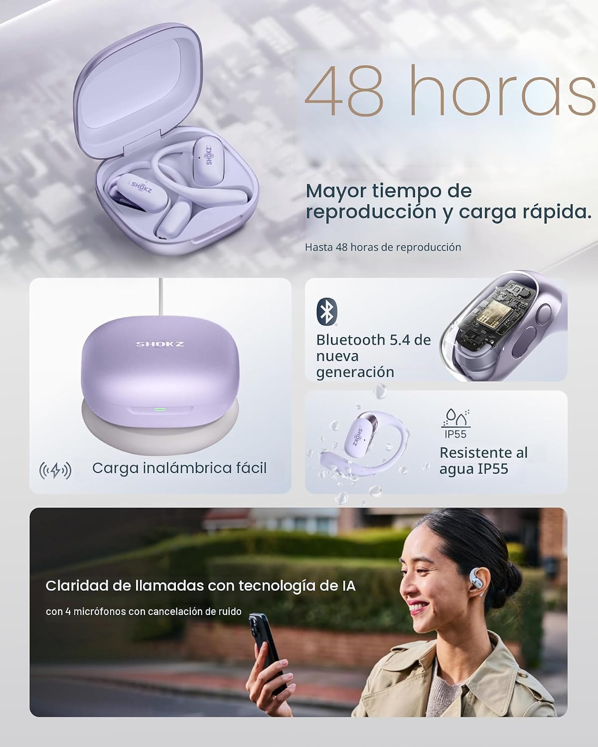 SHOKZ Nuevos auriculares OpenFit 2+ de oreja abierta, compatibles c...