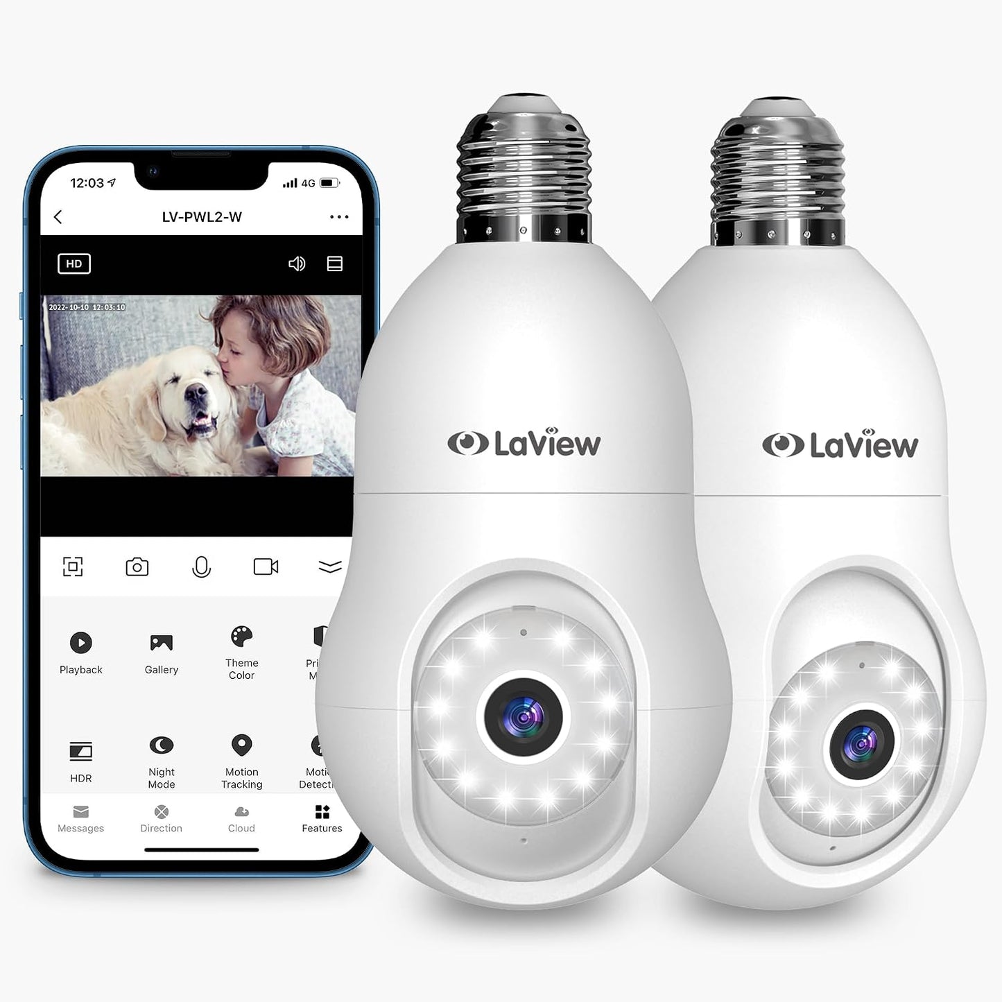 LaView Cámara de seguridad con bombilla de 4MP 2.4GHz, cámaras de s...