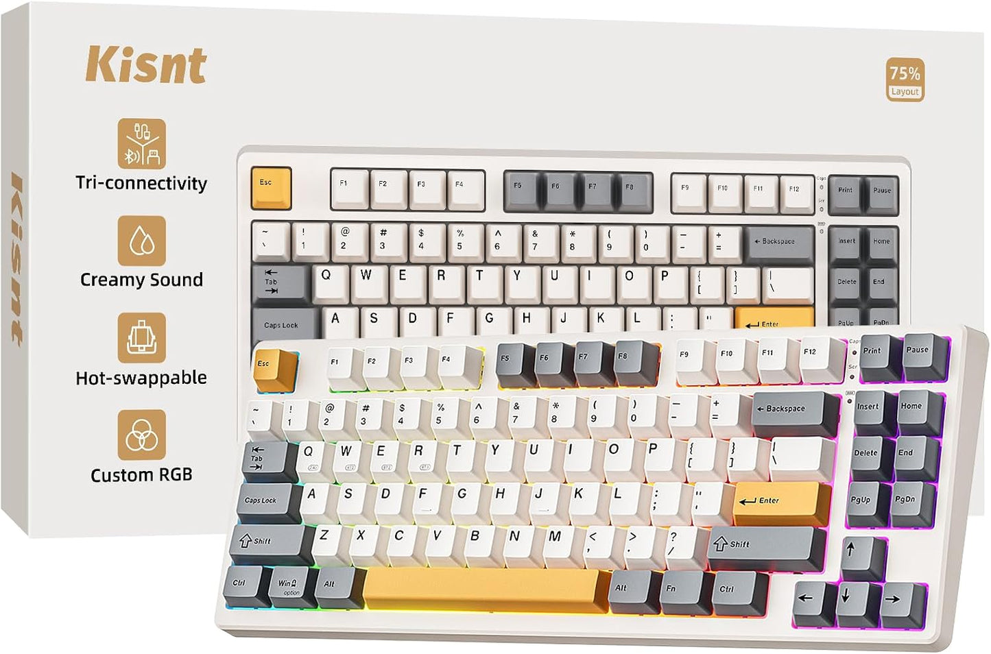 Kisnt Teclado mecánico inalámbrico, con junta montada con sonido cr...