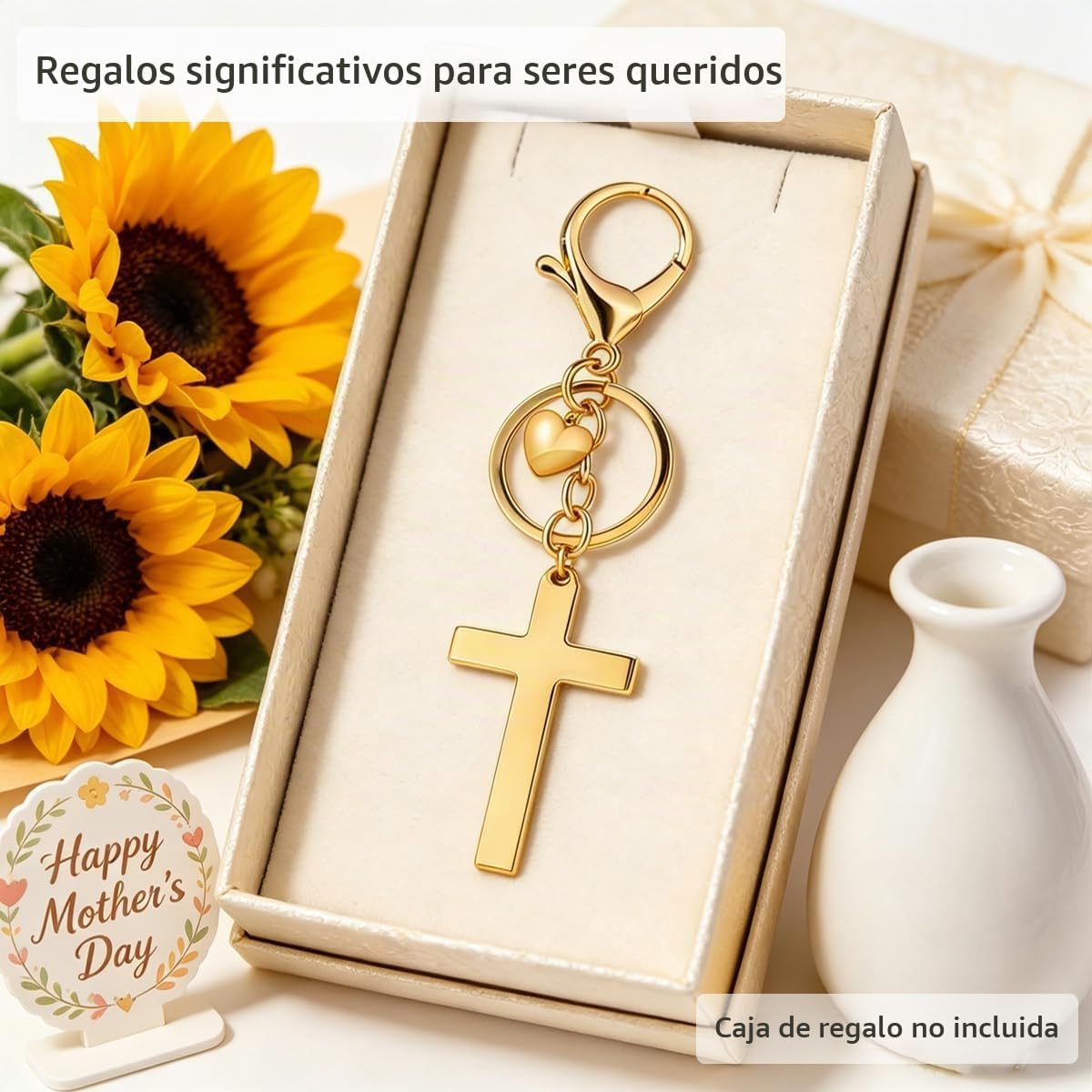 Rikhiua Llavero de cruz con corazón, regalo religioso cristiano de...