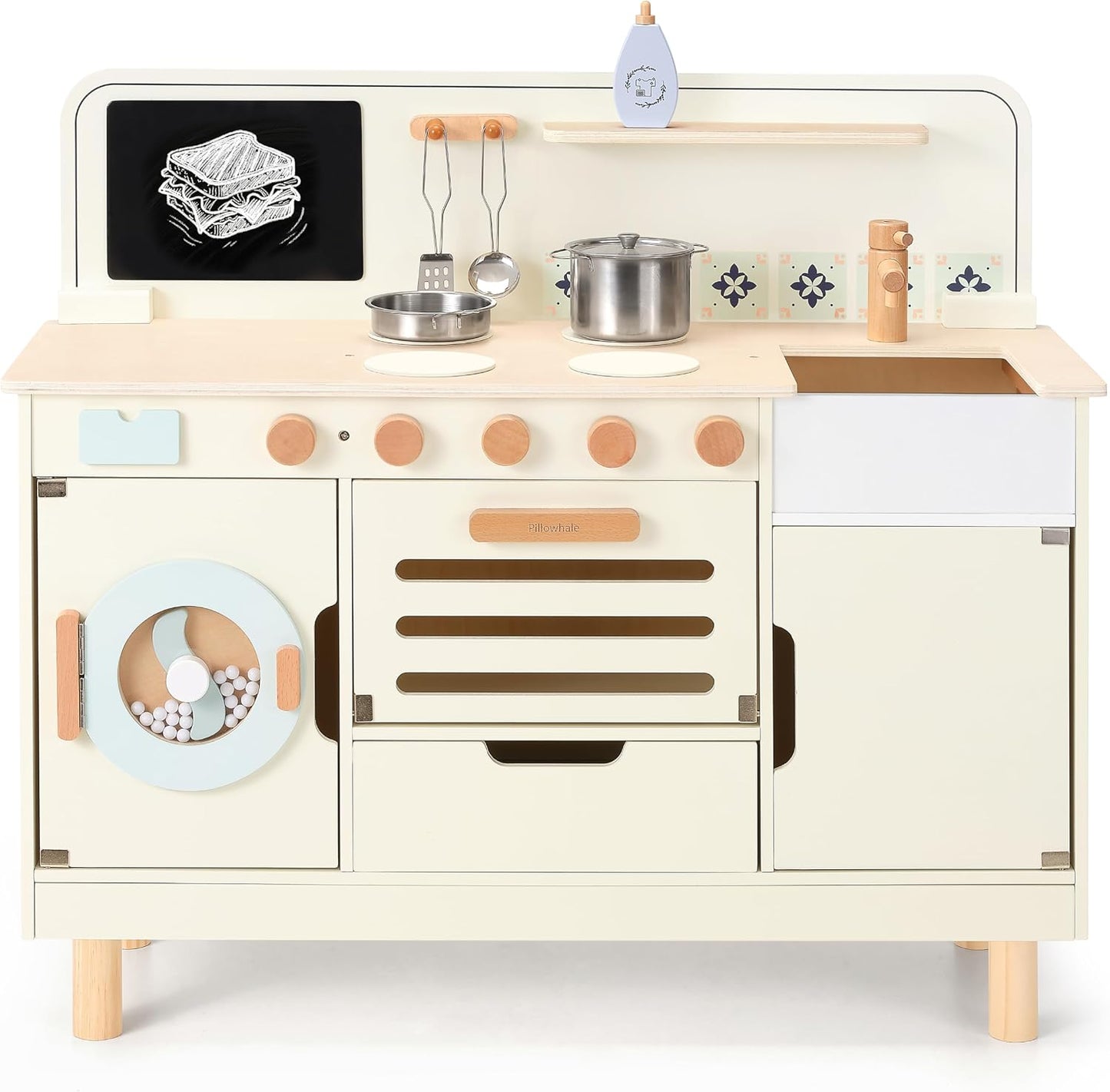 Juego de cocina de madera Pillowhale, juego de cocina grande intera...