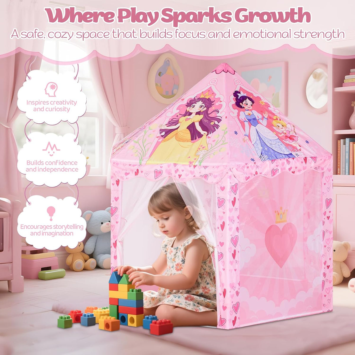 Hamdol Tienda de campaña hexagonal de princesa para niñas, gran cas...