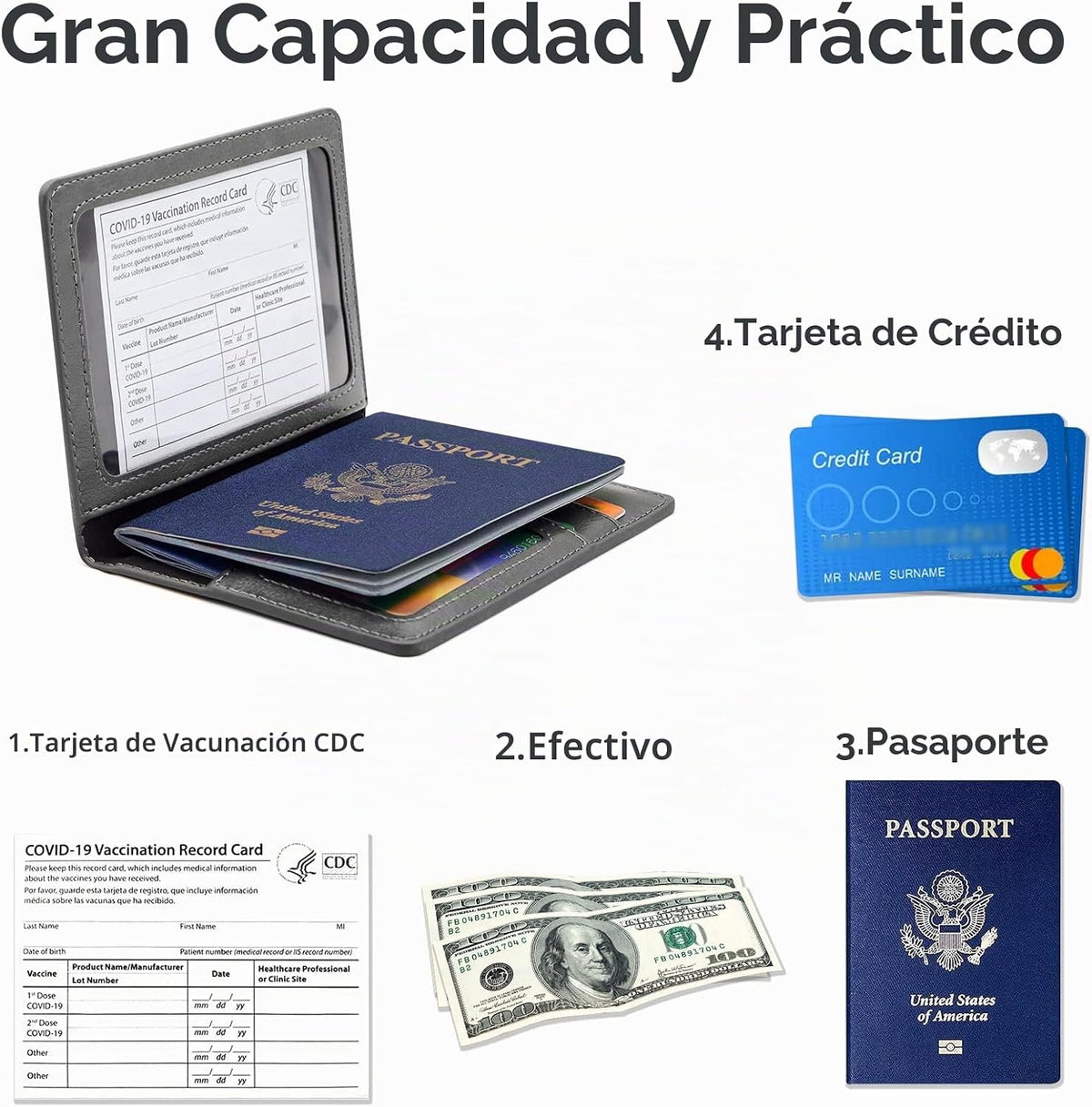 Funda para Pasaporte Cartera con Bloqueo RFID Cuero Ranura para Tar...