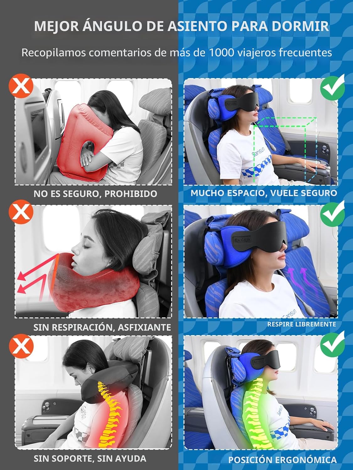 Almohadas de viaje SARISUN para aviones, almohada de avión para vue...