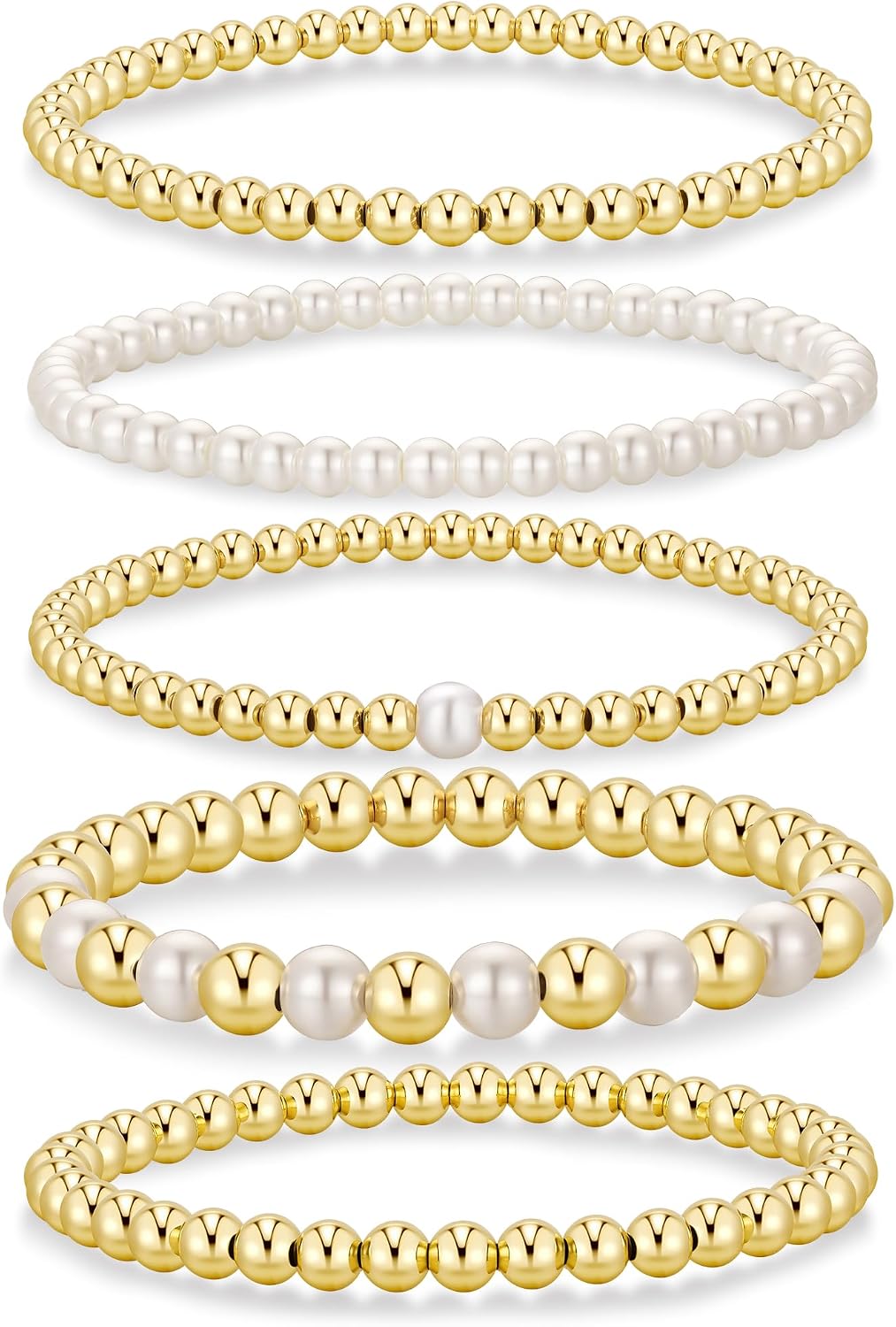 Yoosteel Juego de pulseras de cuentas de oro para mujeres, adolesce...