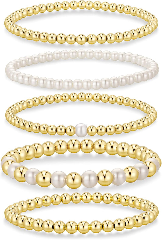 Yoosteel Juego de pulseras de cuentas de oro para mujeres, adolesce...