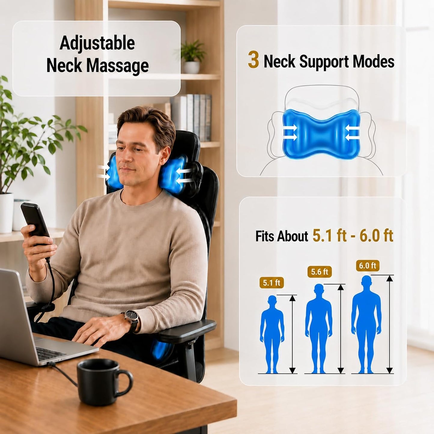 comrelax Shiatsu - Masajeador de espalda con calor, almohadilla par...