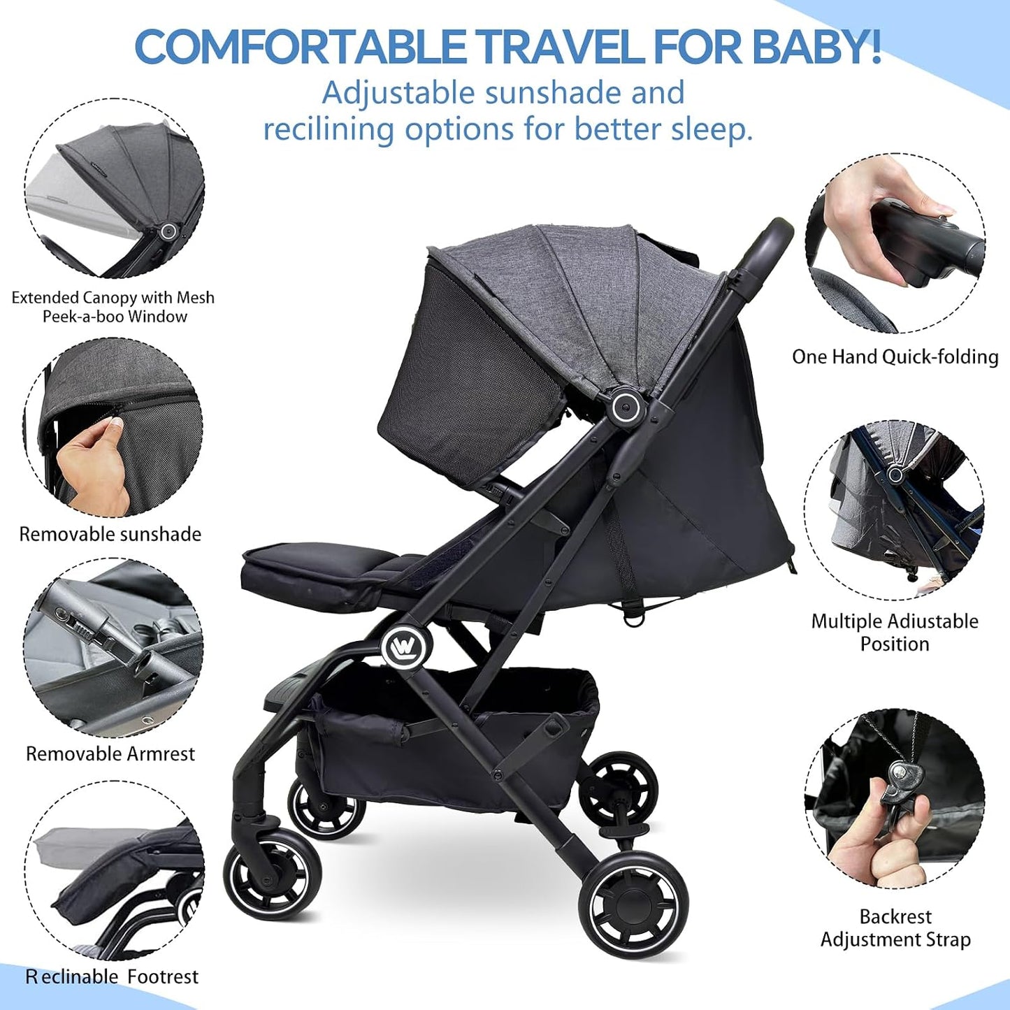 Rollingsurfer - Cochecito de bebé ligero para avión, cochecito de v...