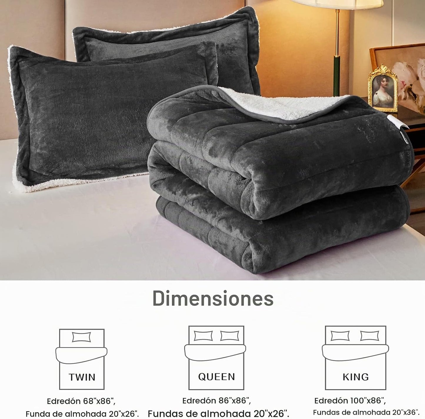 Manta de cama de forro polar de franela de 3 capas de lujo, tamaño...