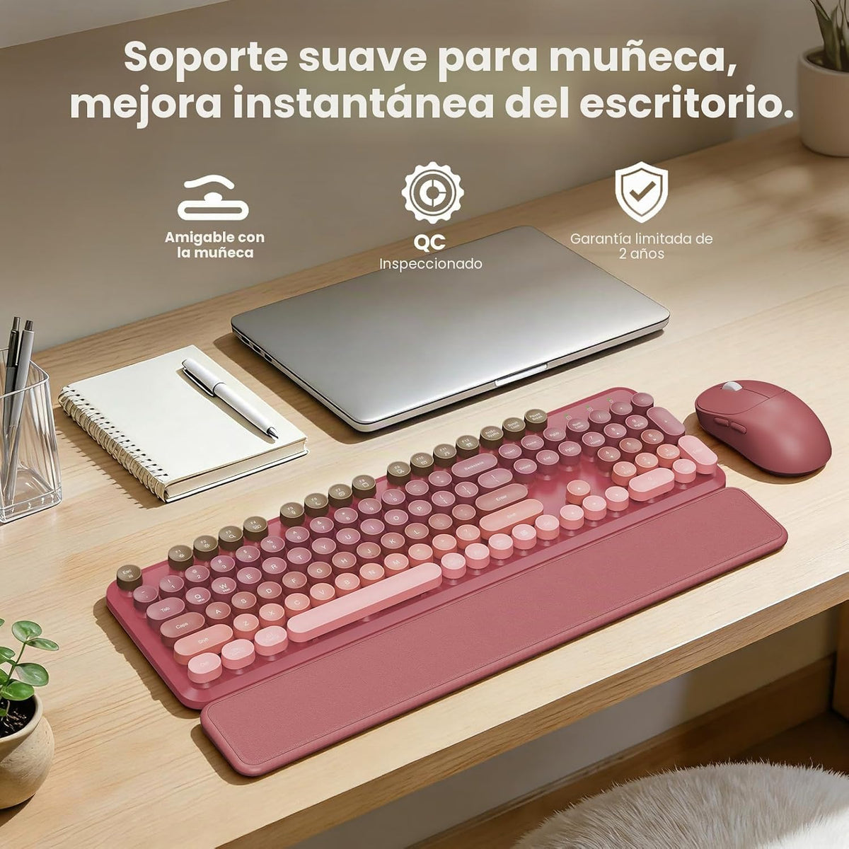 Combo de teclado y mouse inalámbricos, reposamuñecas magnético suav...