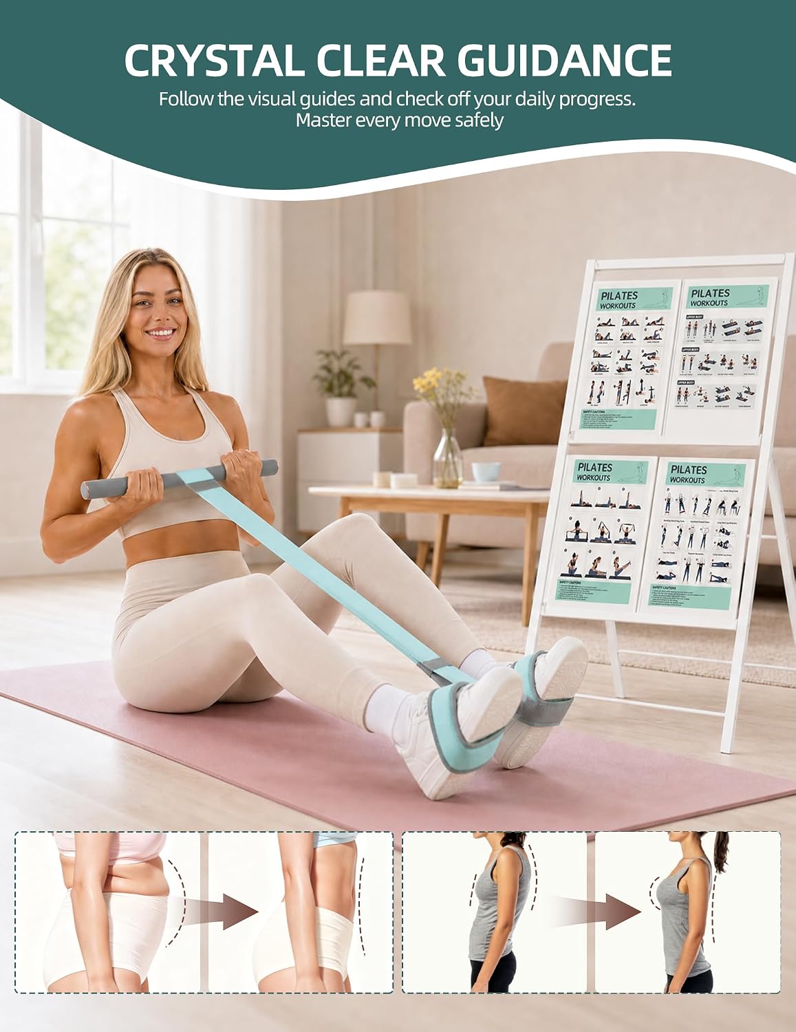 Kit de Pilates en casa para mujer, juego de 20 piezas con aro, pelo...