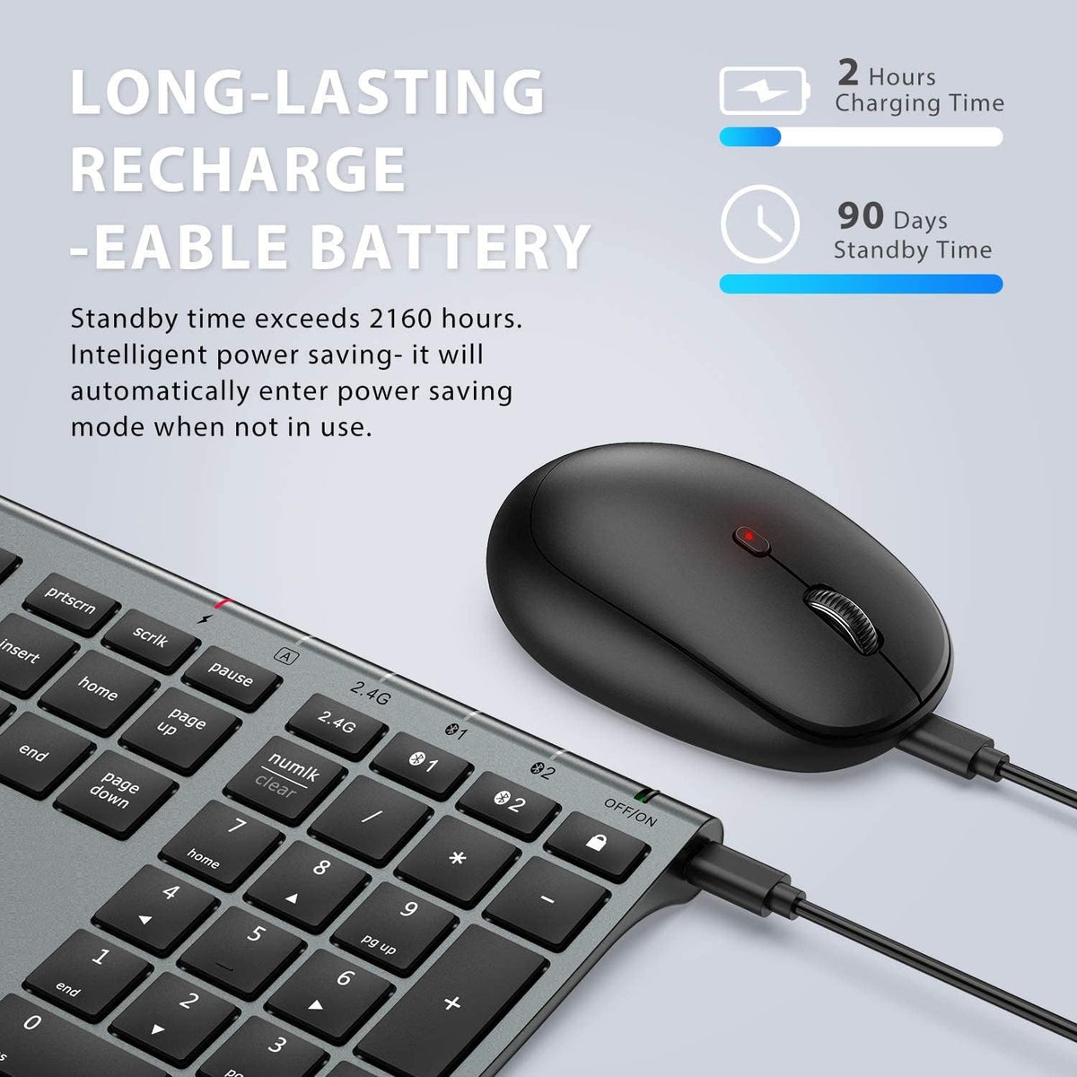 iClever Combo de teclado y mouse Bluetooth DK03, tamaño completo de...