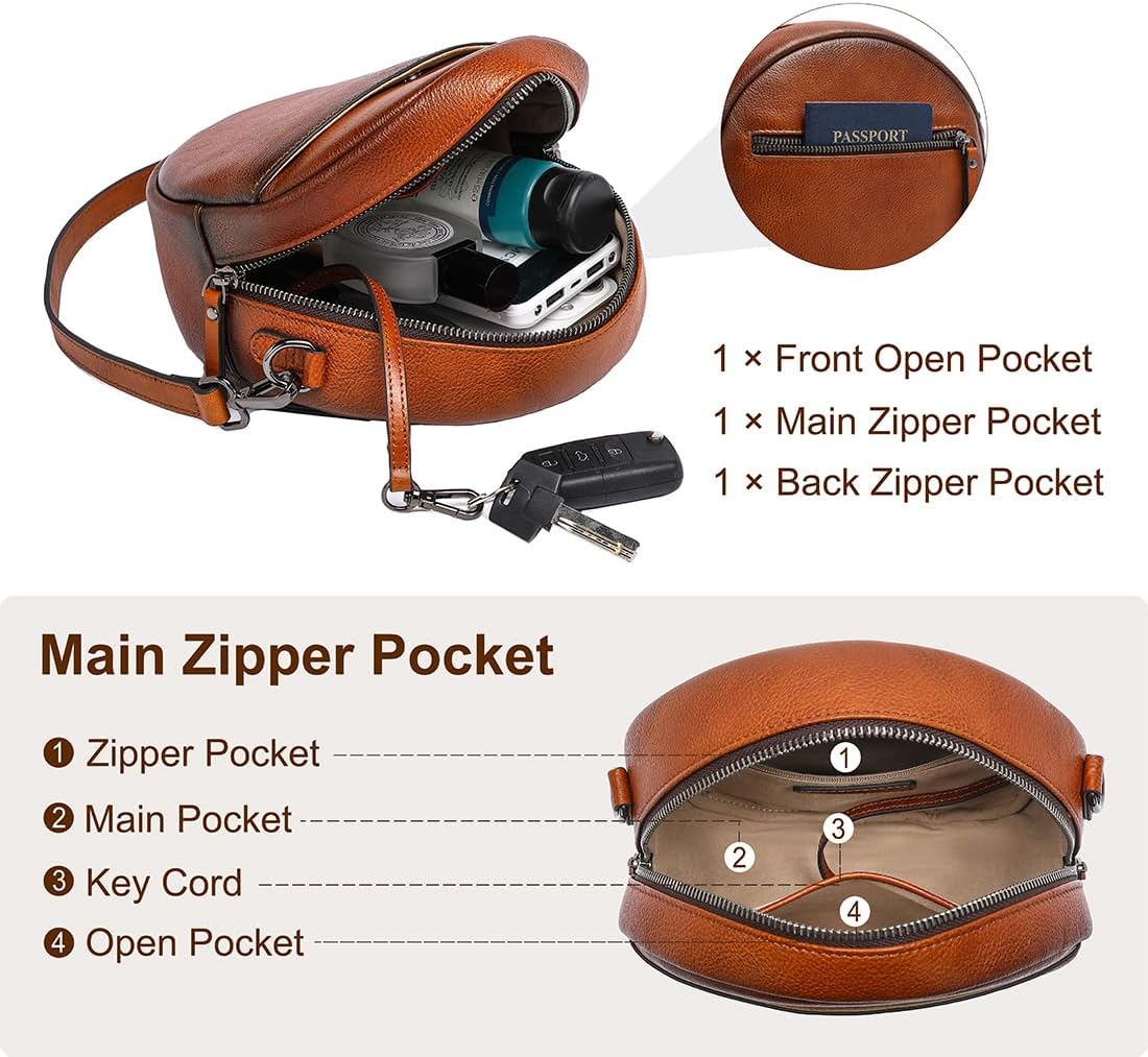 COOLCY Bolsos cruzados de cuero, bolso de hombro circular, bolso re...