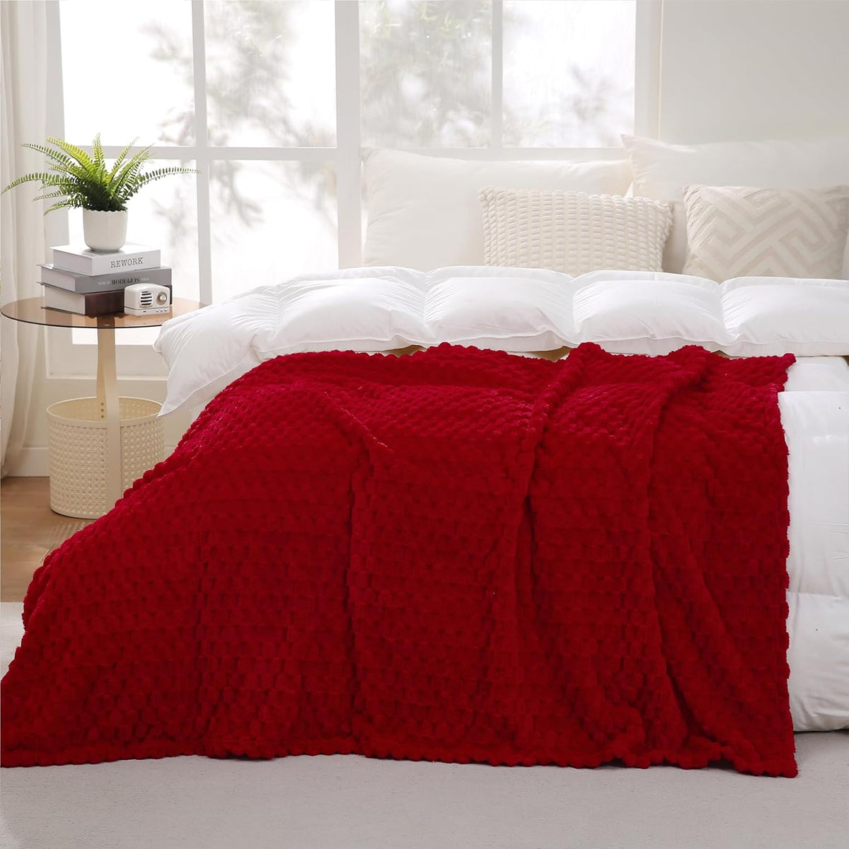 Manta roja de 50 x 60 pulgadas, regalos para mamá mullida jacquard...