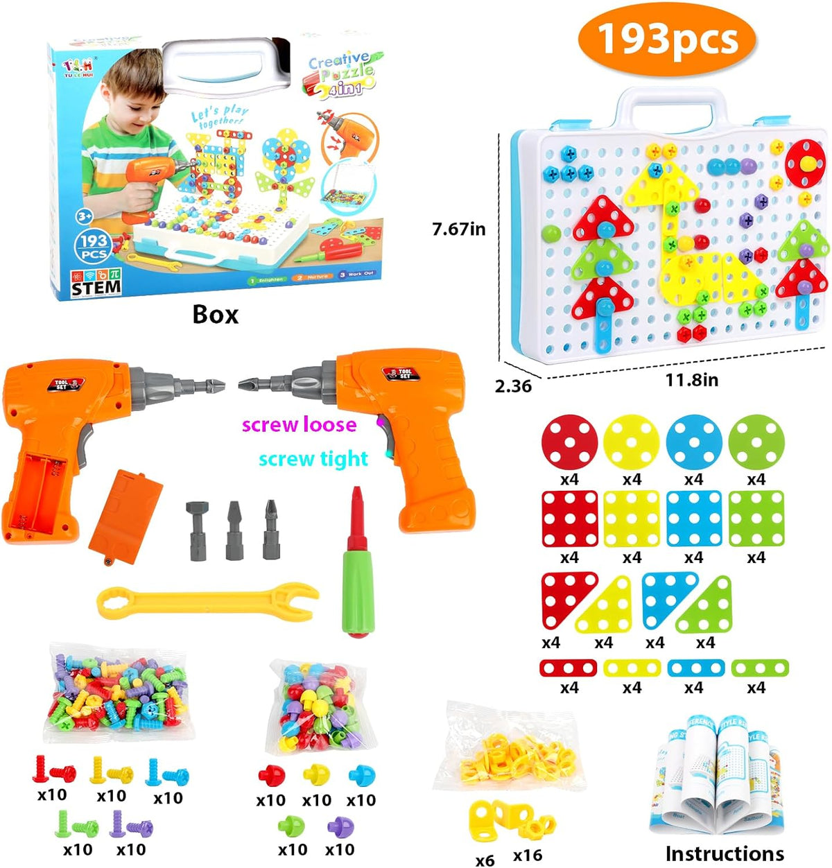 HAPTIME Juguete de diseño y taladro, juguetes educativos para niños...
