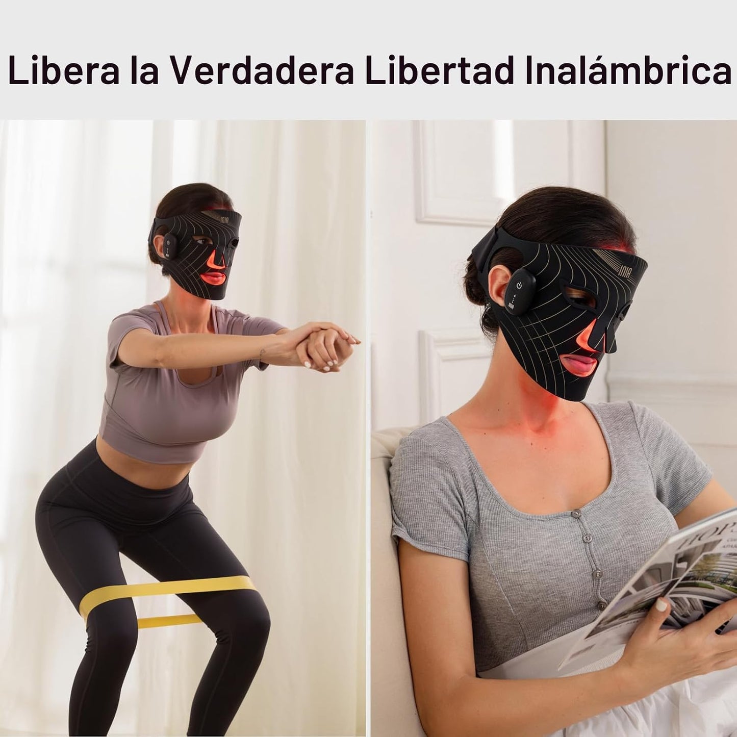 INIA Máscara inalámbrica de terapia de luz roja GLOW para cara, 850...