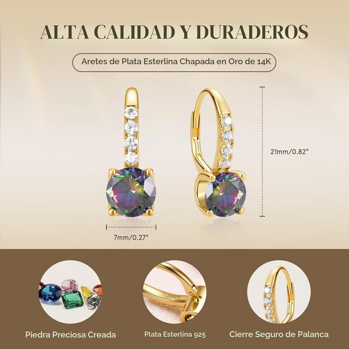 FANCIME Pendientes colgantes de plata de ley chapada en oro de 14 q...
