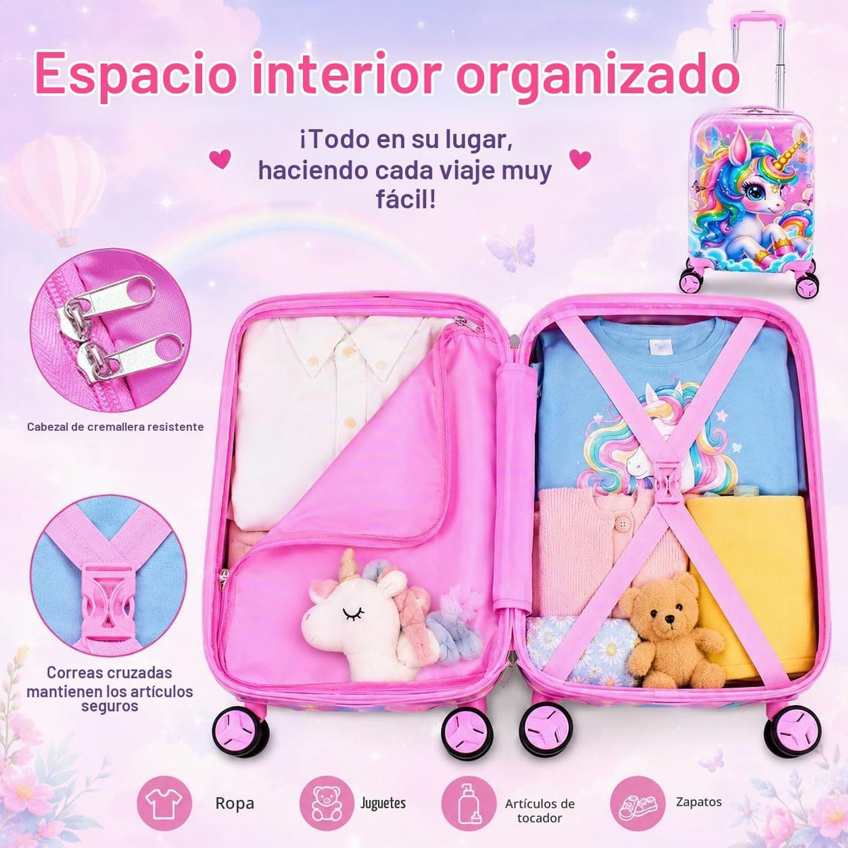 Juego de 2 maletas para niños con ruedas: maleta de mano aprobada p...