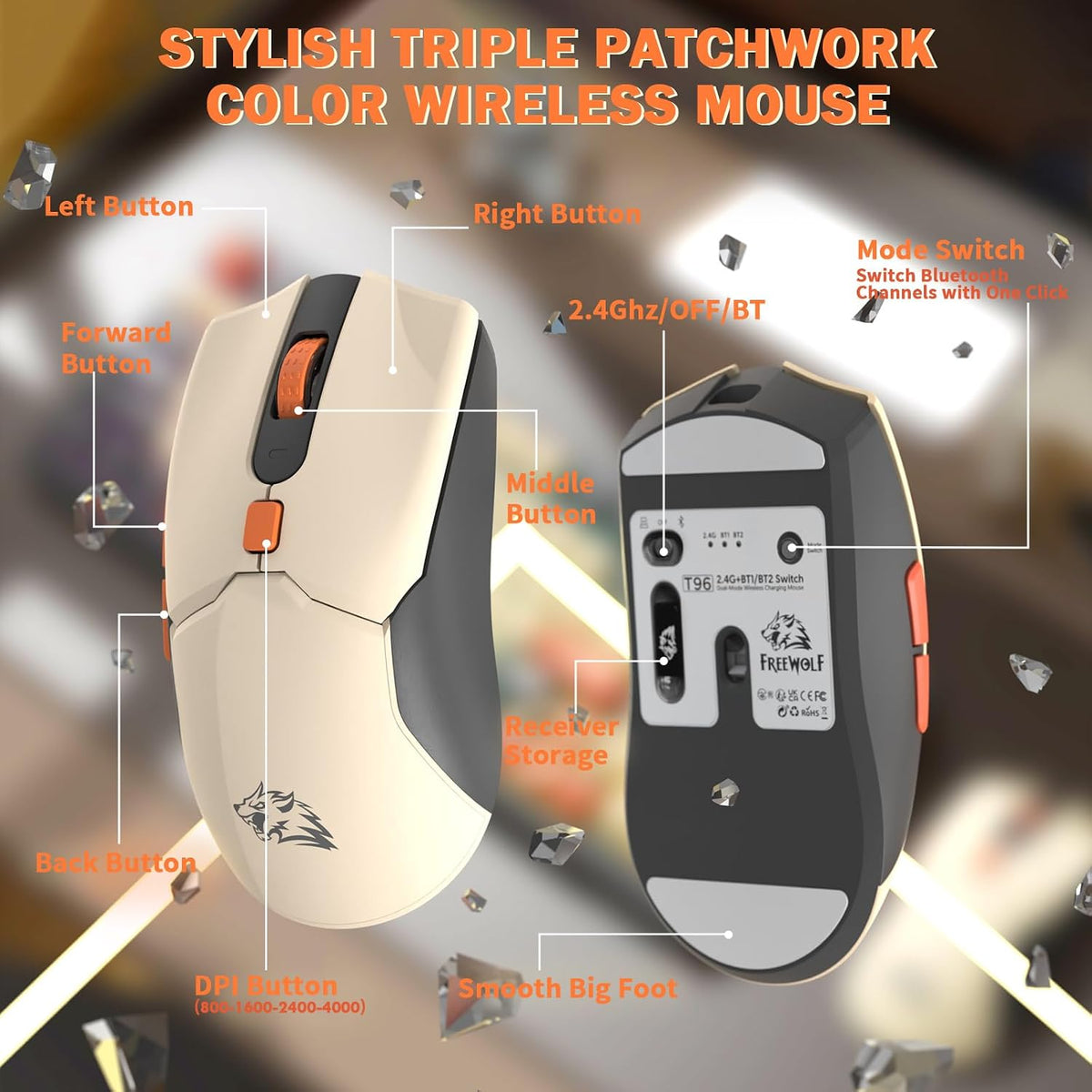 FREEWOLF T96 Smart Display Wireless Gaming Keyboard and Mouse Peine...