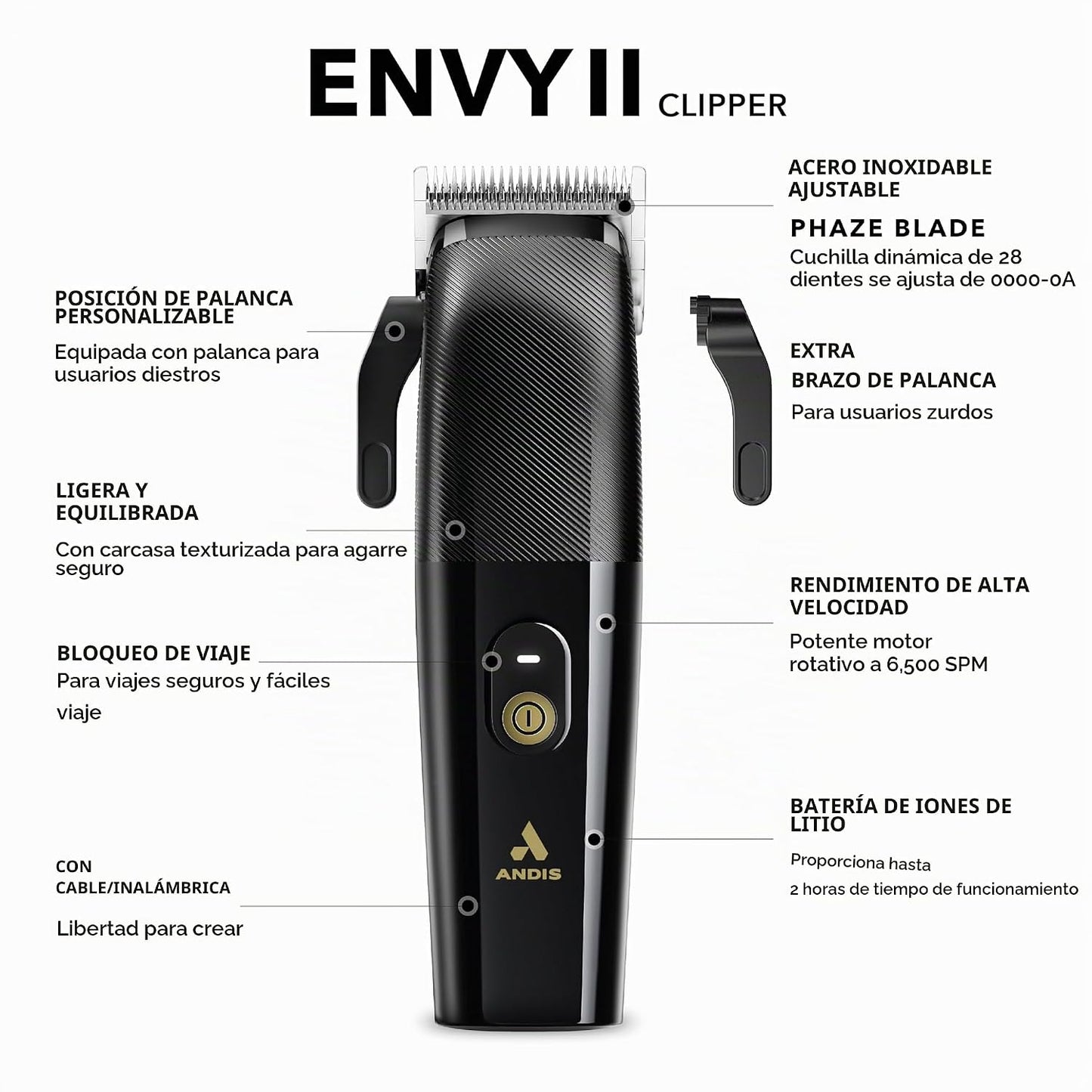 Andis Envy II cortadora de cabello inalámbrica, cortadora de barba...