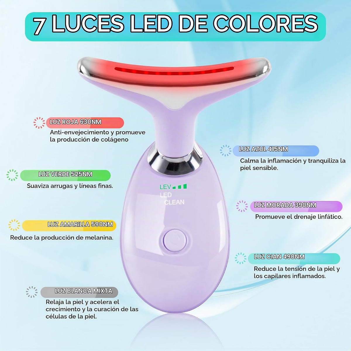 Masajeador Facial de Terapia de Luz Roja para Cara y Cuello, Vara d...
