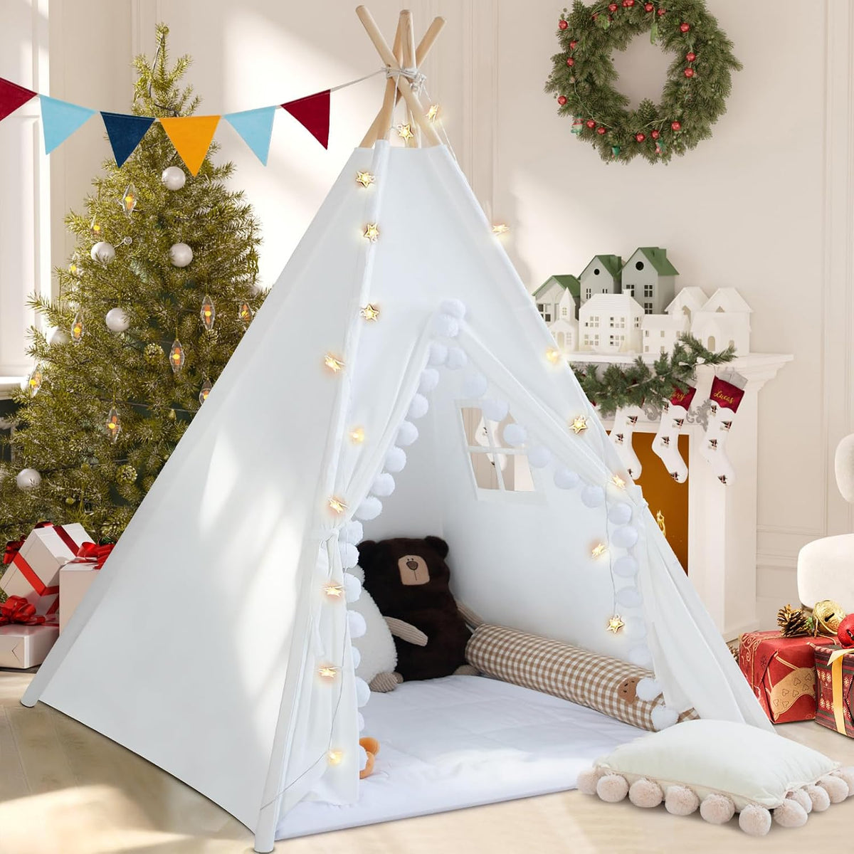 WIRHAO - Tienda de campaña tipi para niños con colchoneta acolchada...